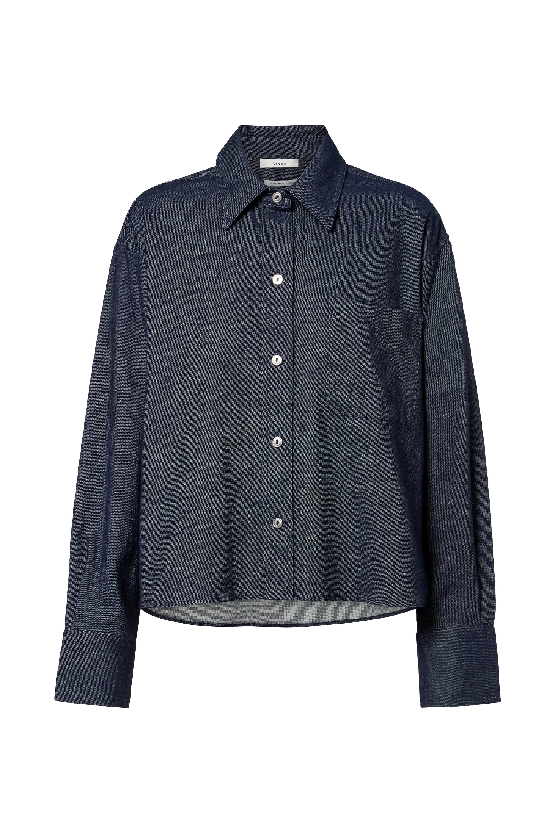  Cotton-Linen Chambray Cropped Button-Front Shirt