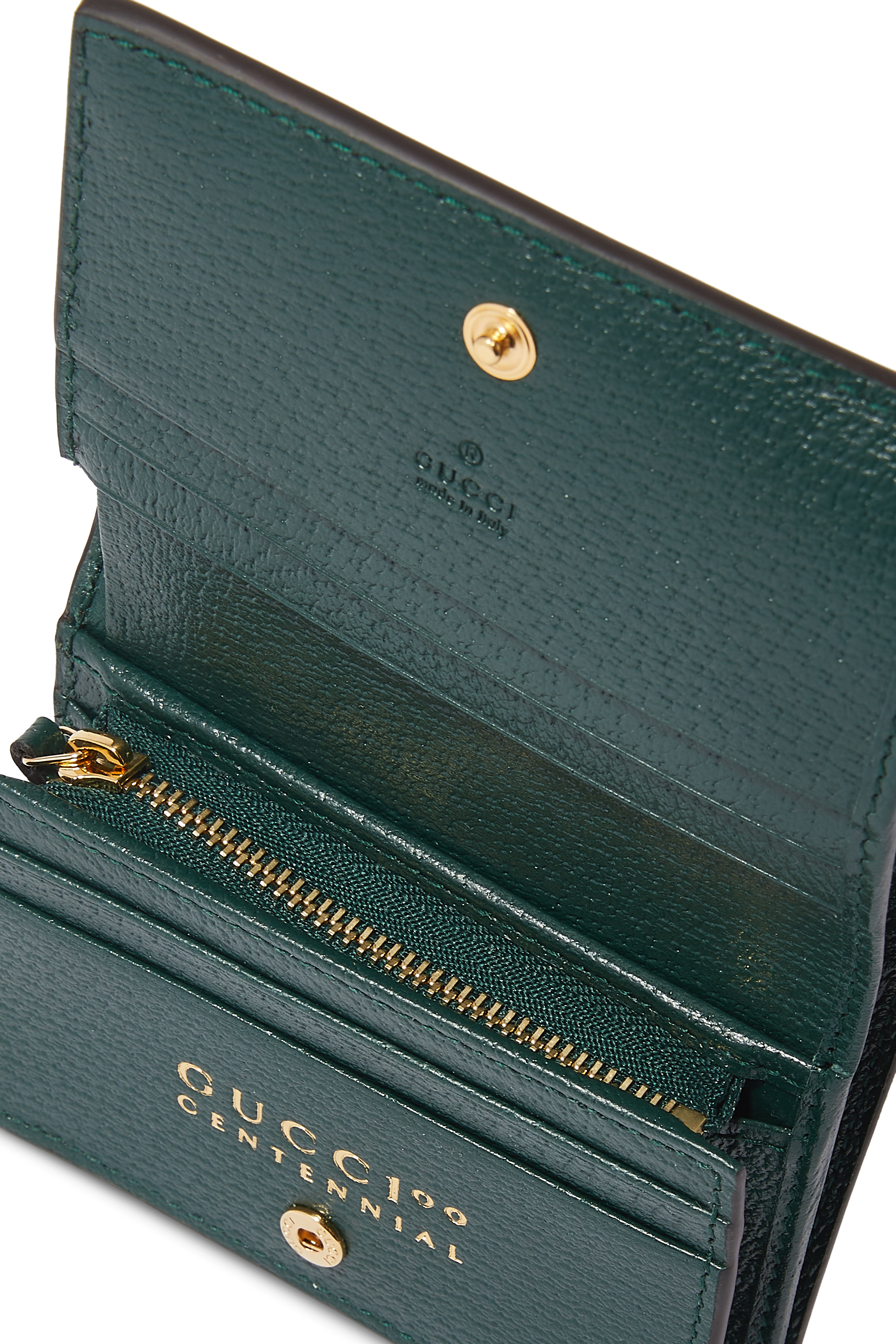 Gucci 100 Card Case Wallet in Beige and Green Jacquard