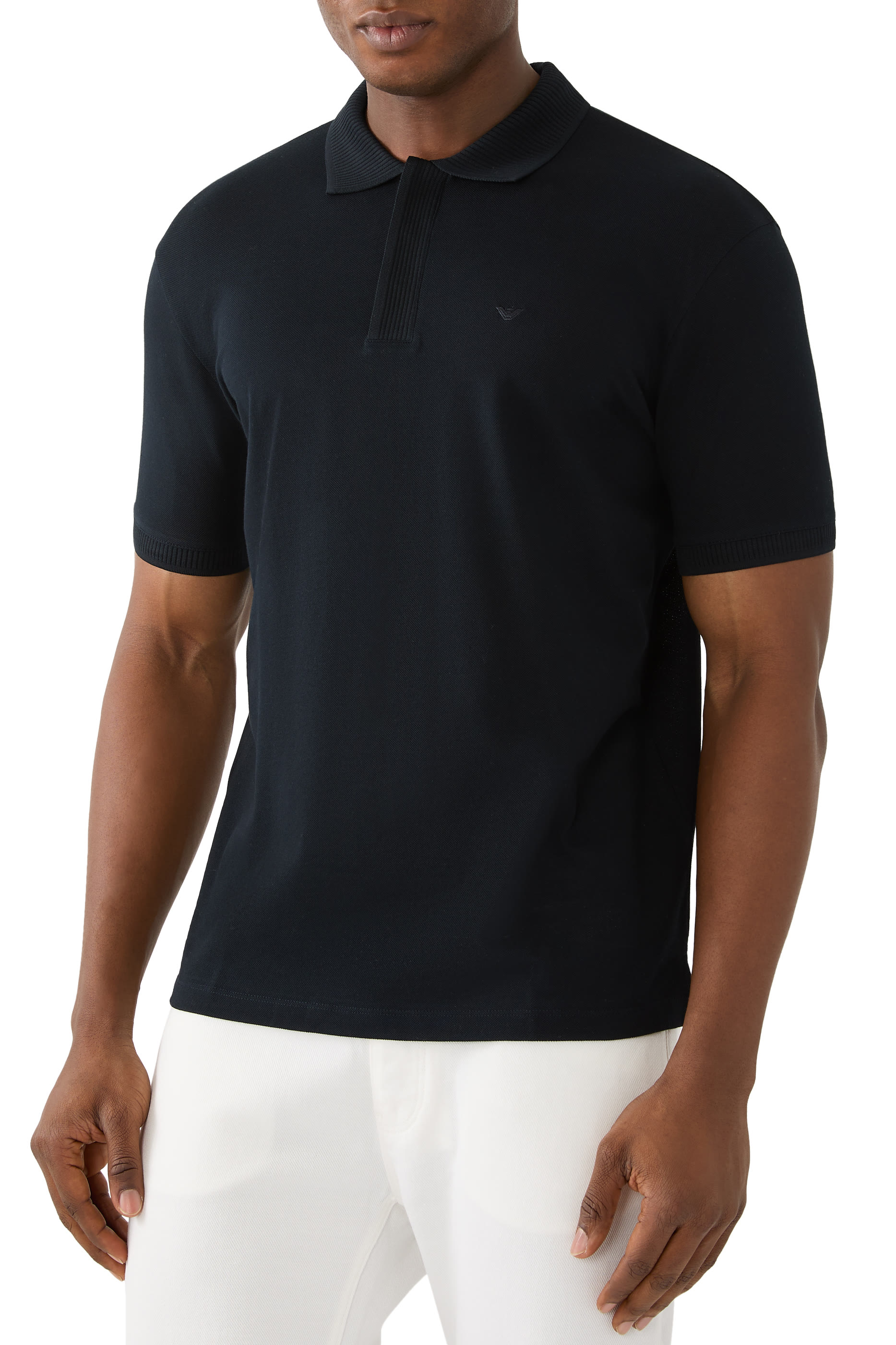 Micro Eagle Logo Ribbed Collar Polo Shirt
