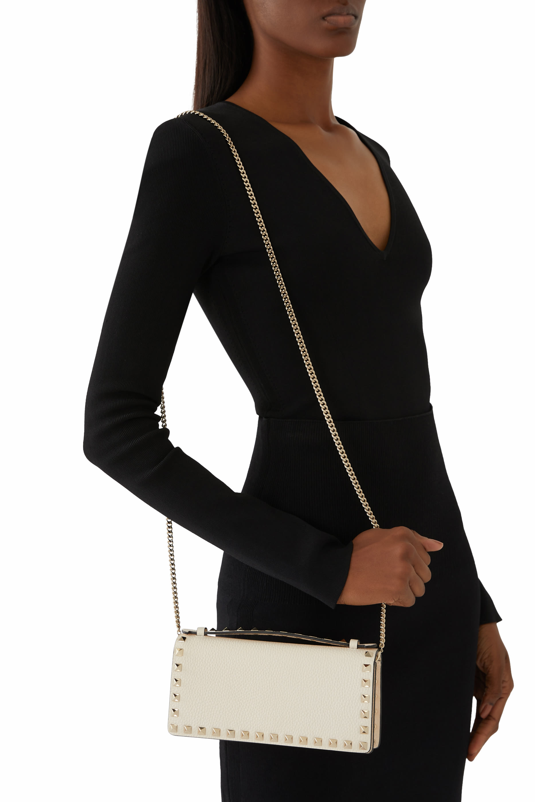 Rockstud Leather Wallet on Chain