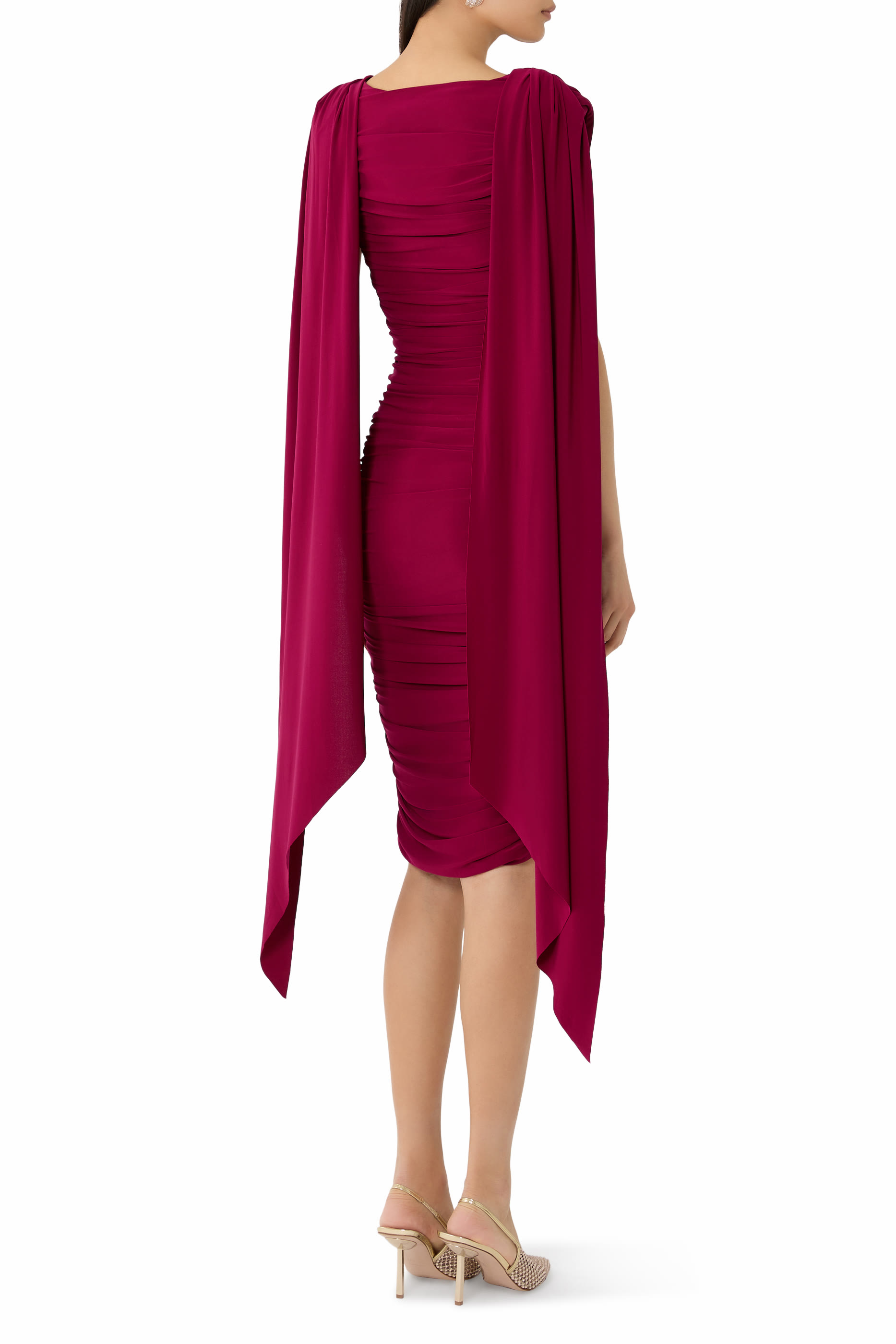  Wanderer Crew-Neck Midi Dress with Draped and Ruched Detailing