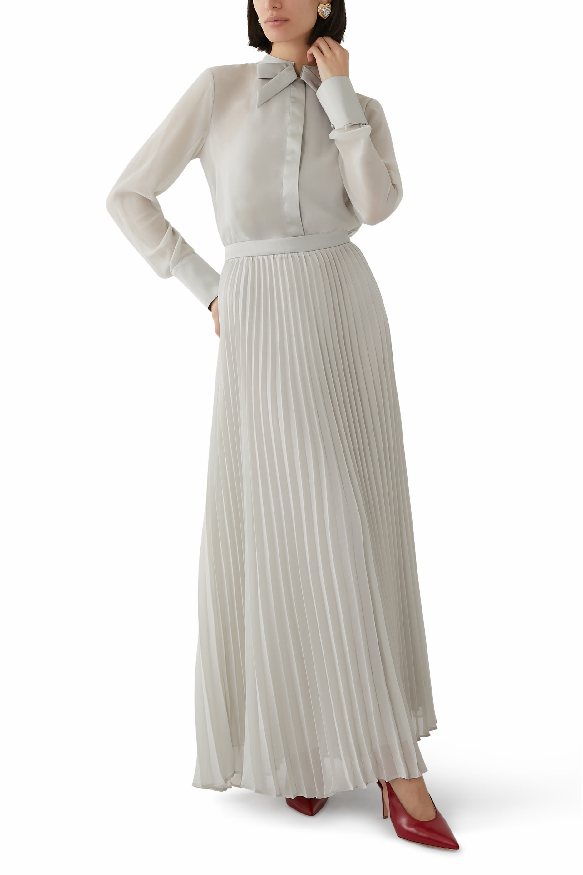 Technical Georgette Two-Piece Effect Long Dress