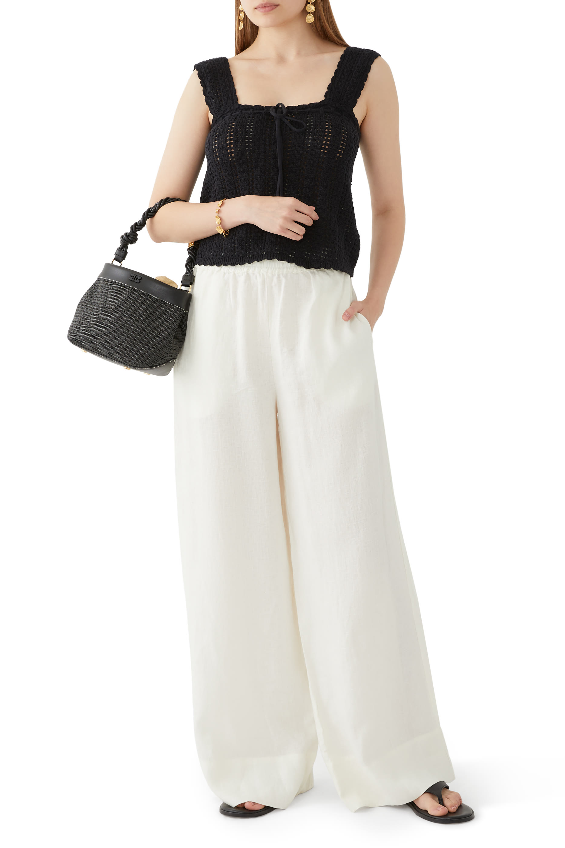 Pointelle Scalloped Shoulder Cami Top