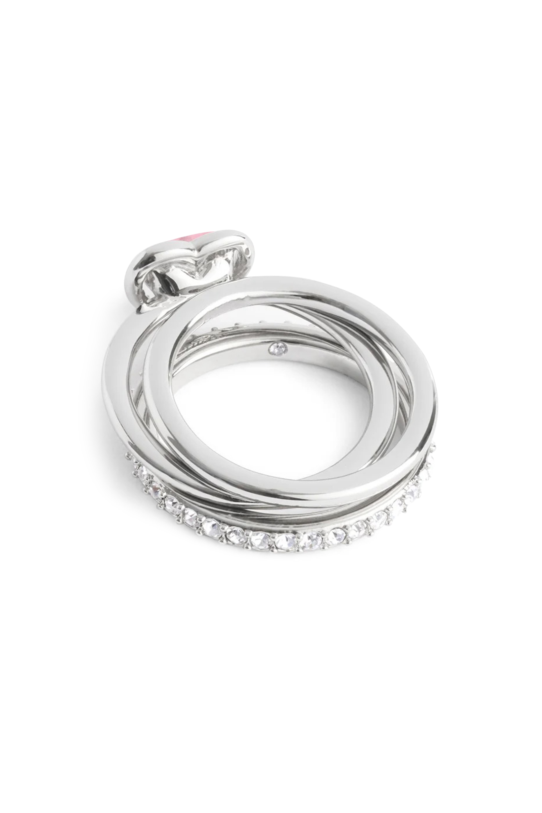 Halo Heart Stackable Ring Set, Brass & Glass Crystal