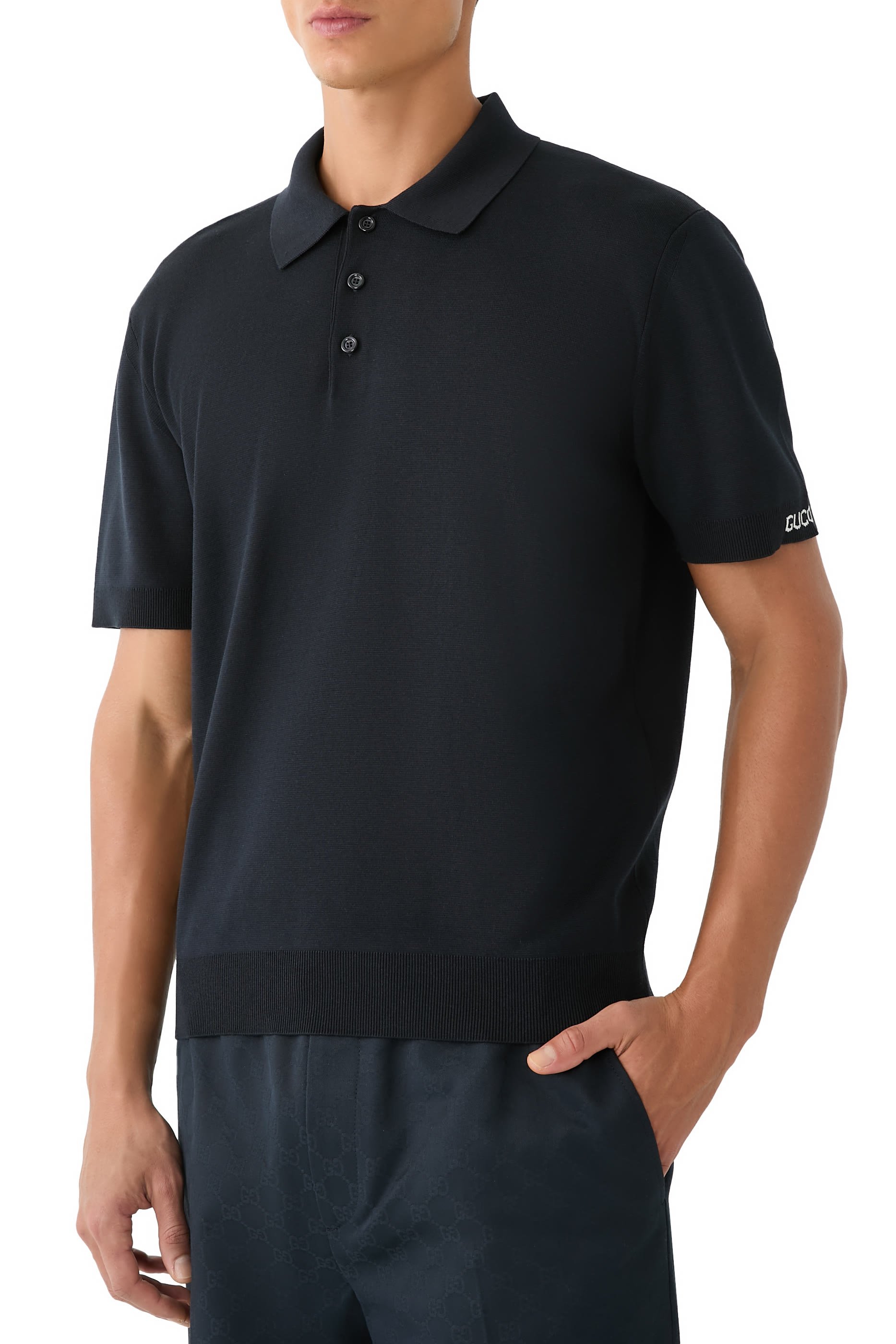 Silk Cotton Knit Polo Shirt