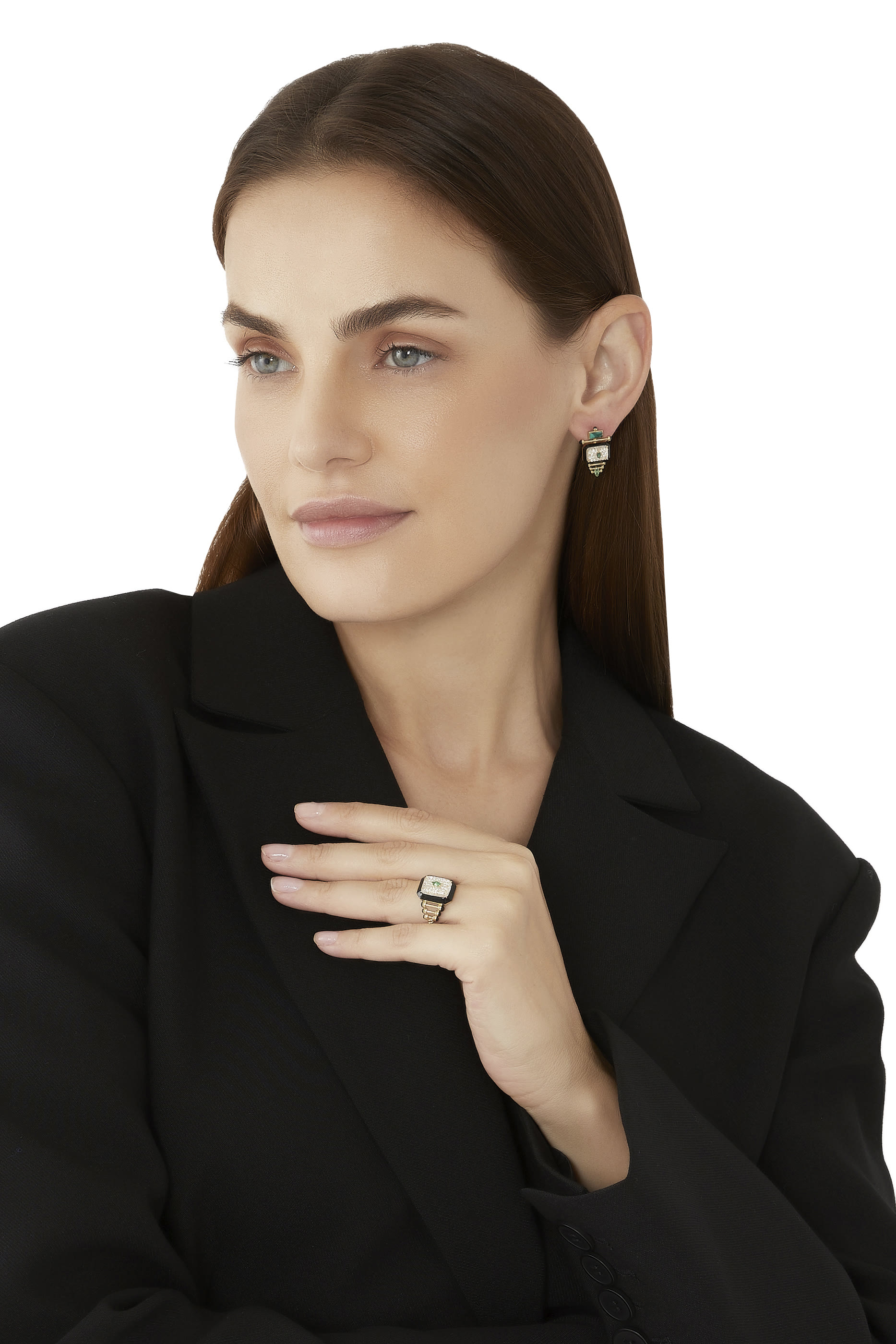 The Qabila Moment Ring, 18k Yellow Gold with Diamond & Emerald