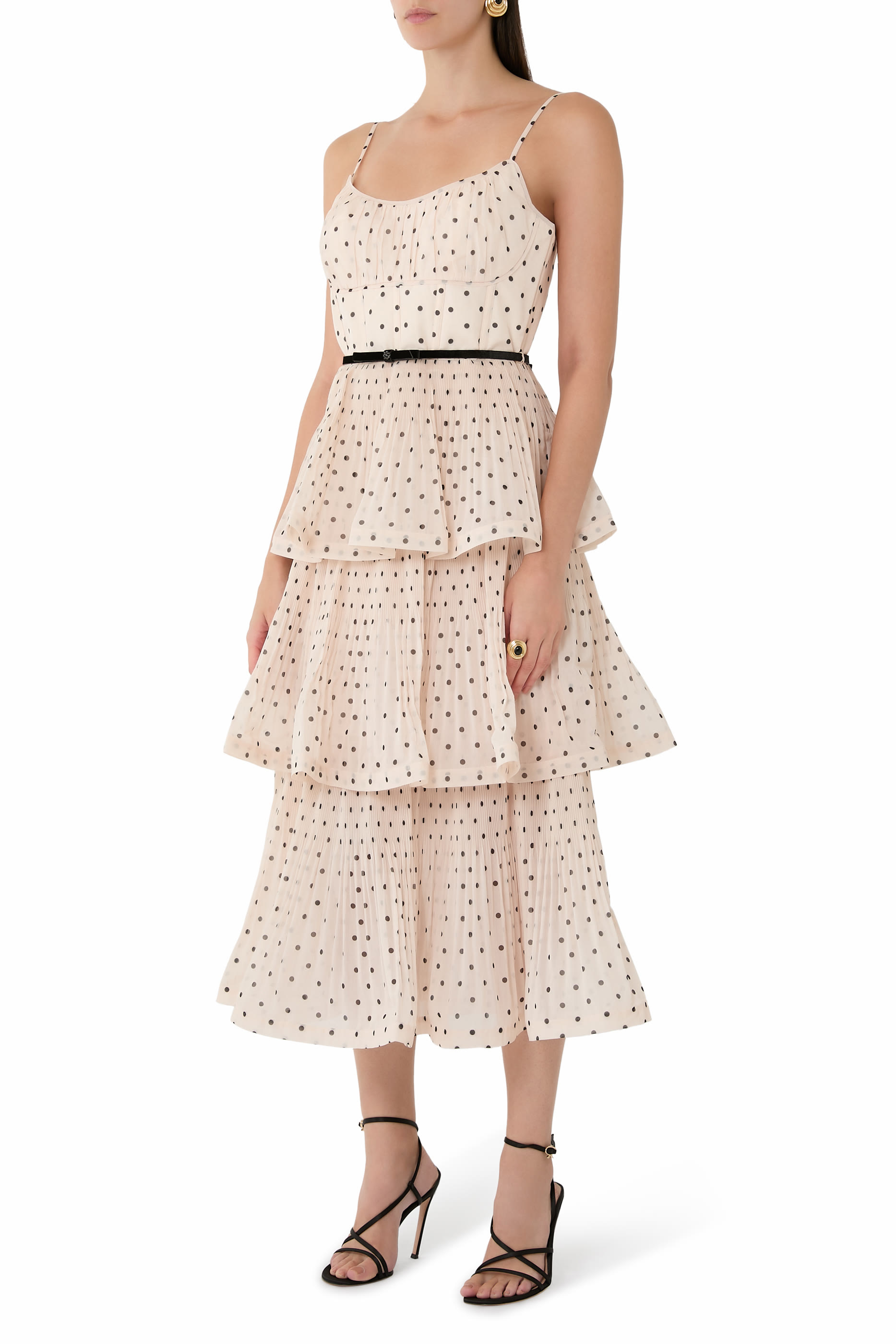  Pleated Tiered Midi Dress