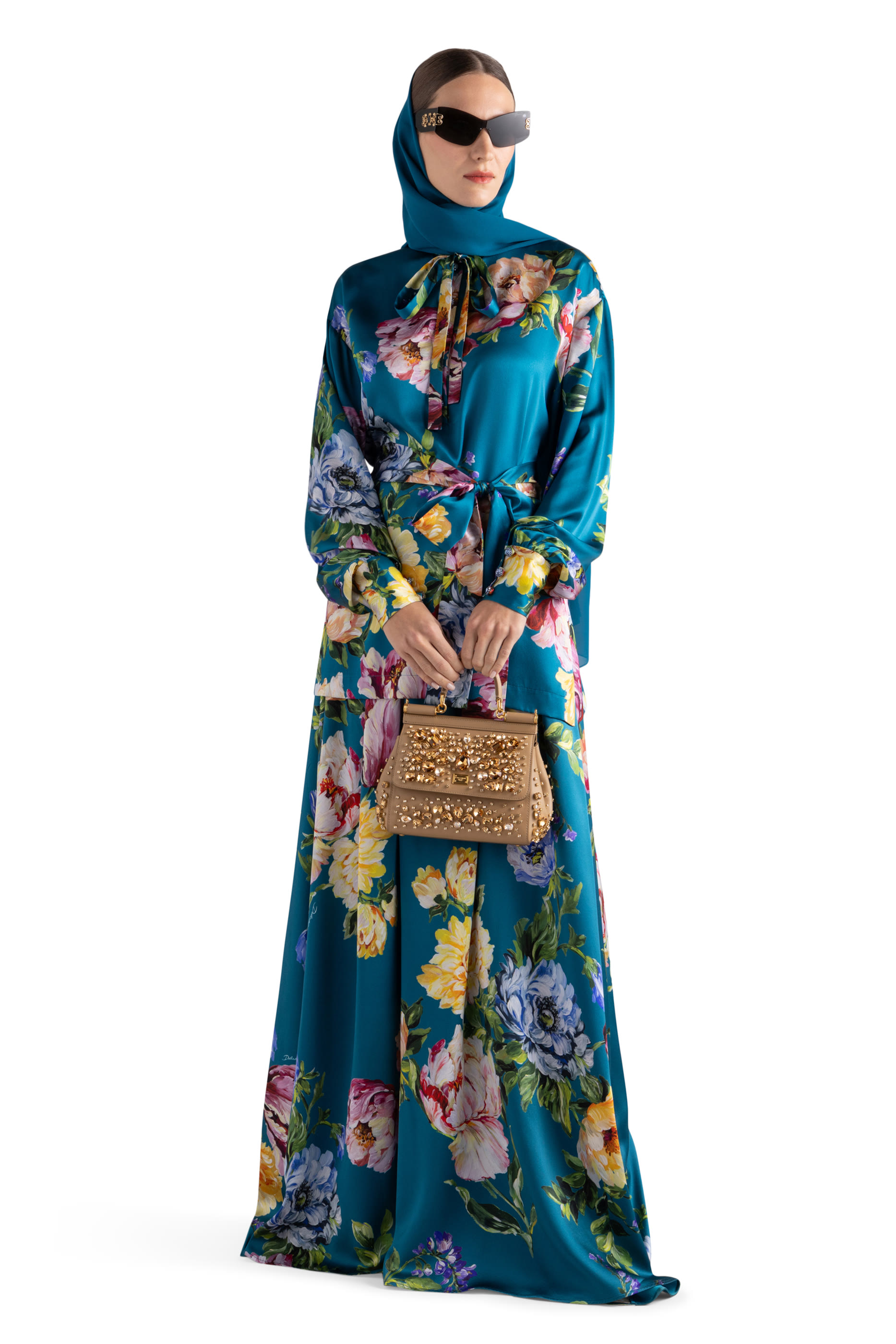 Peony-Print Silk Skirt