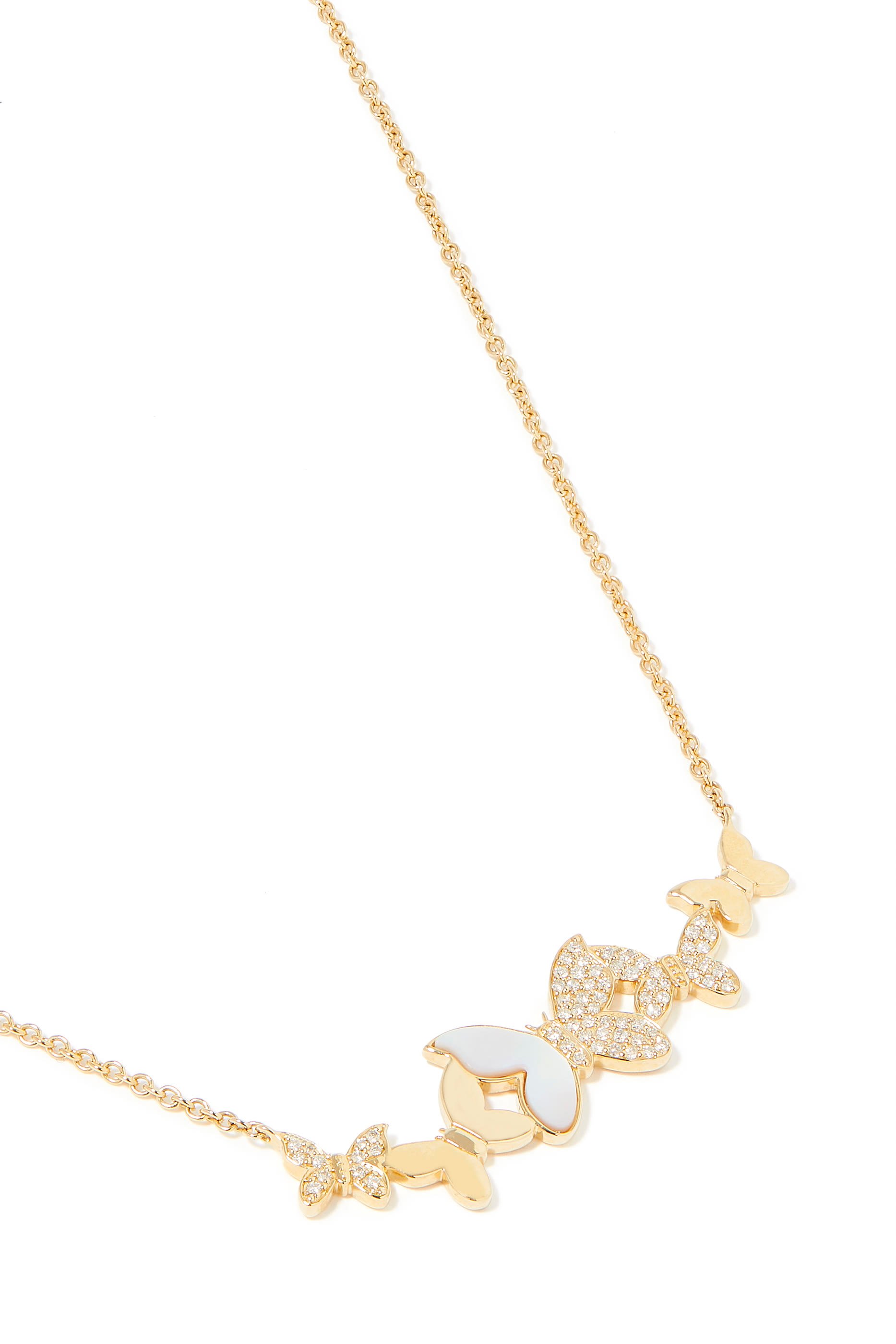 Butterfly Cluster Pendant Necklace, 14k Yellow Gold & Diamonds