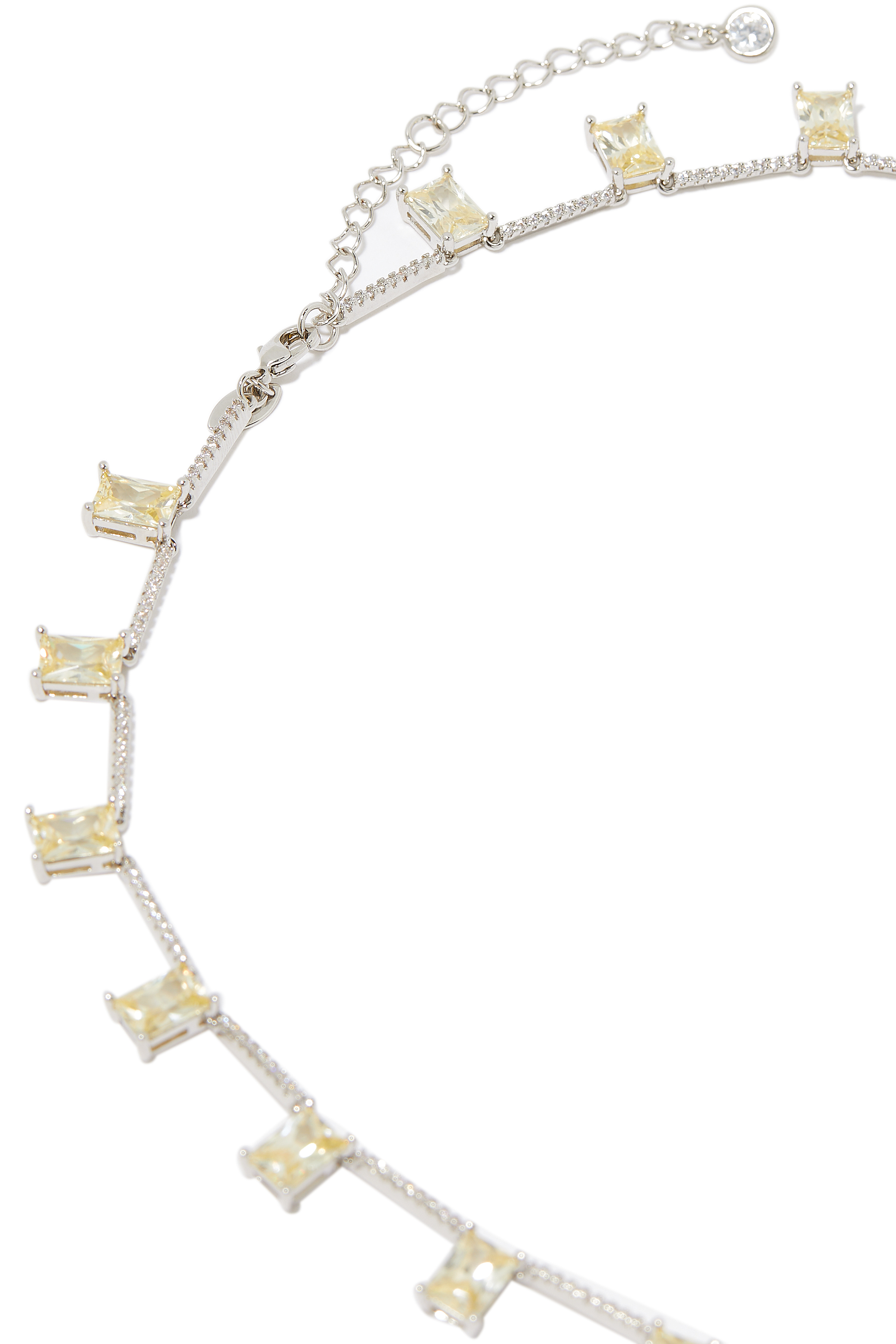 CZ Glam Necklace, Rhodium-Plated Brass, Emerald & Cubic Zirconia