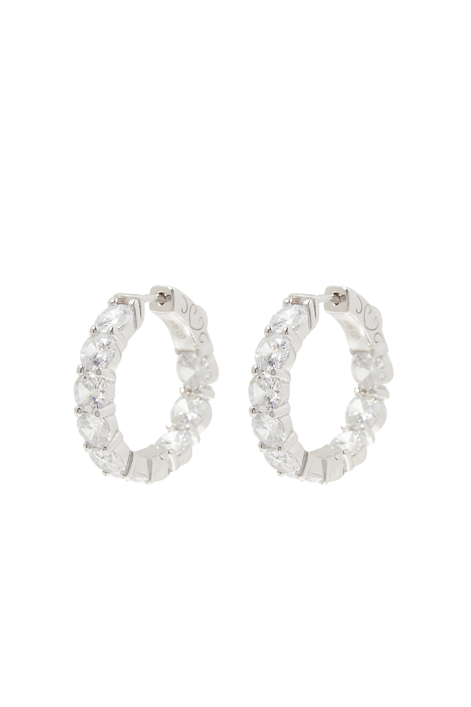 Sterling Silver Babe Cubic Zirconia Hoop Earrings
