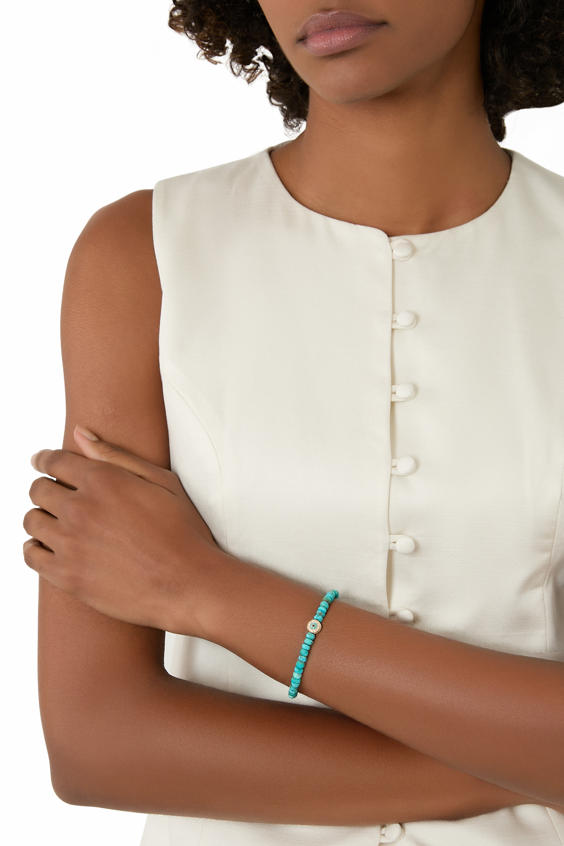 Evil Eye Bracelet, 14k Yellow Gold & Turquoise, Diamond
