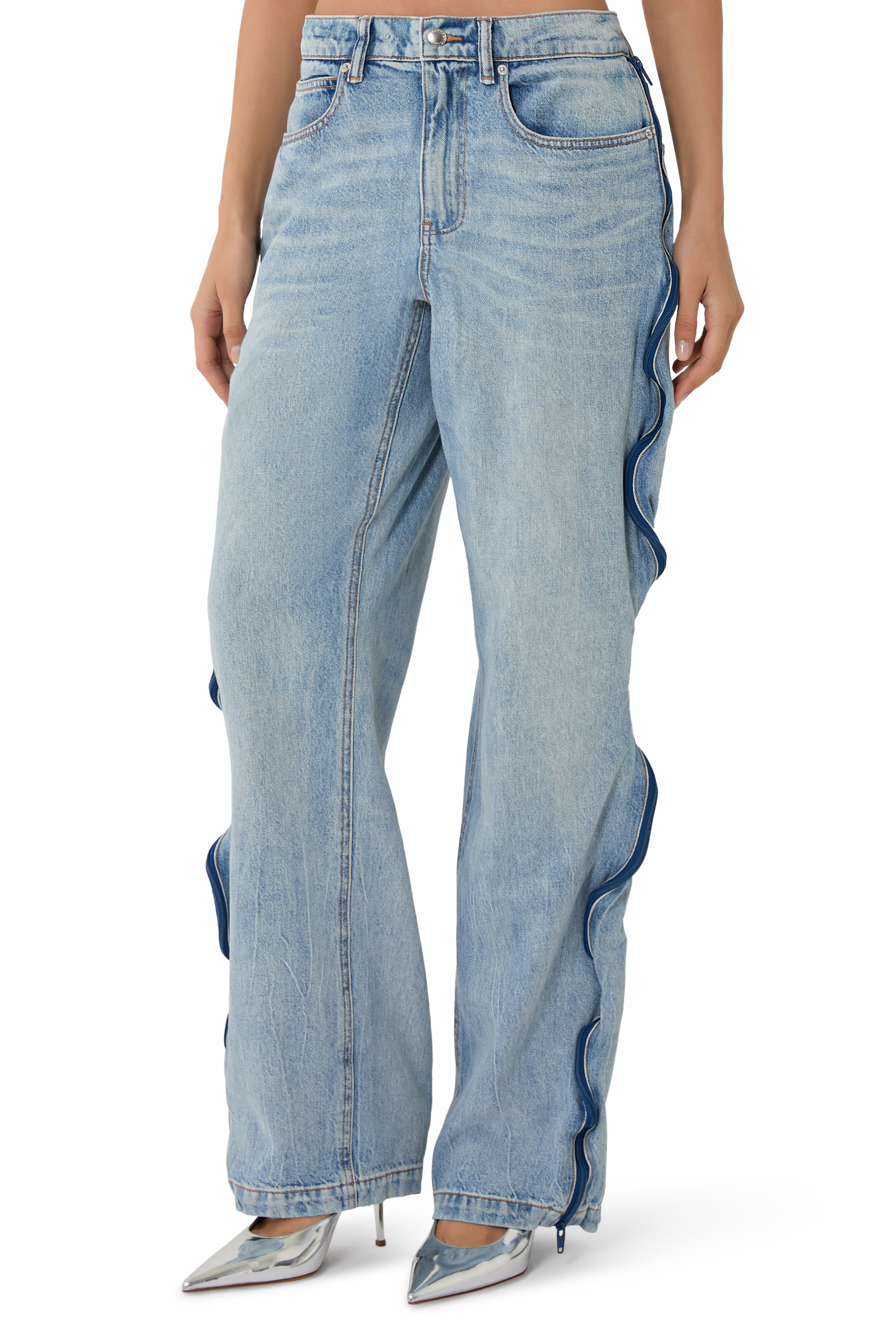 Curved Zipper Pants with Basketball Mesh