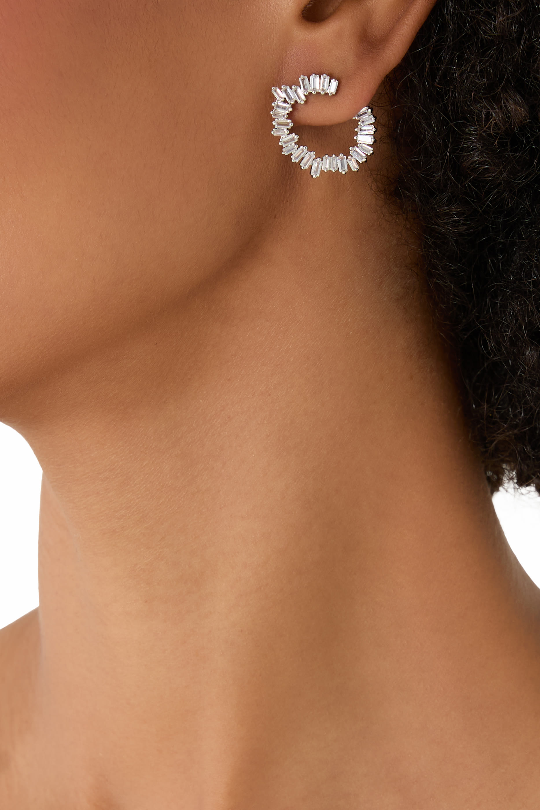 Round Studded Earrings, Rhodium Plated Brass & Cubic Zirconia