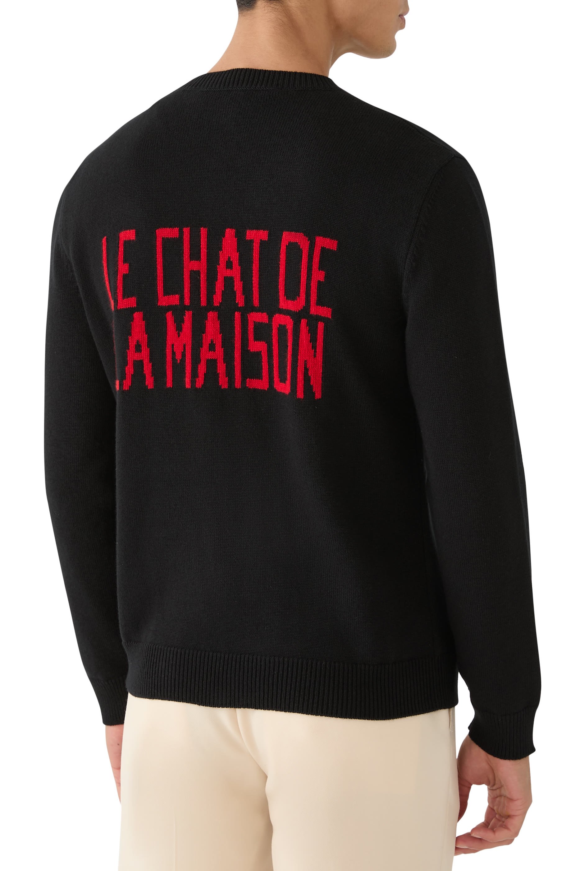 Wool and Cotton Sweater with Chat de la Maison Patch