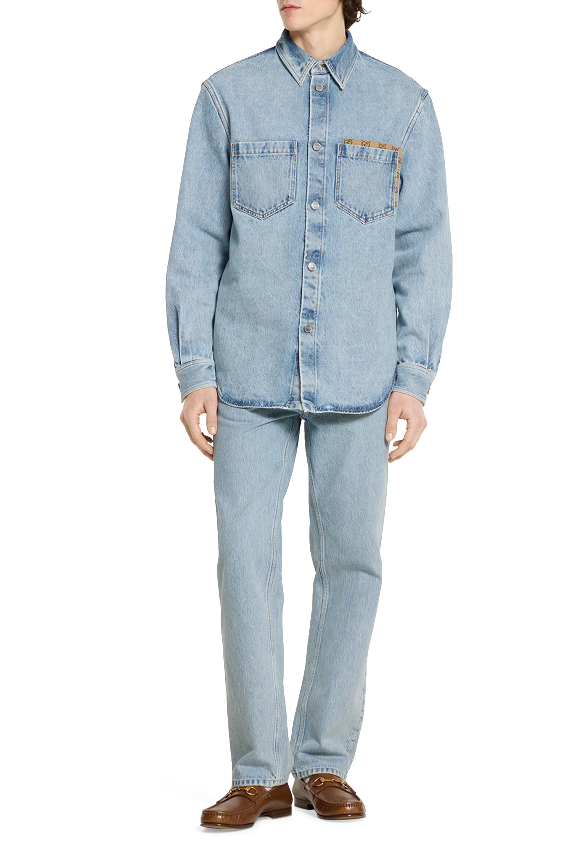 Washed Denim Pants with GG Insert