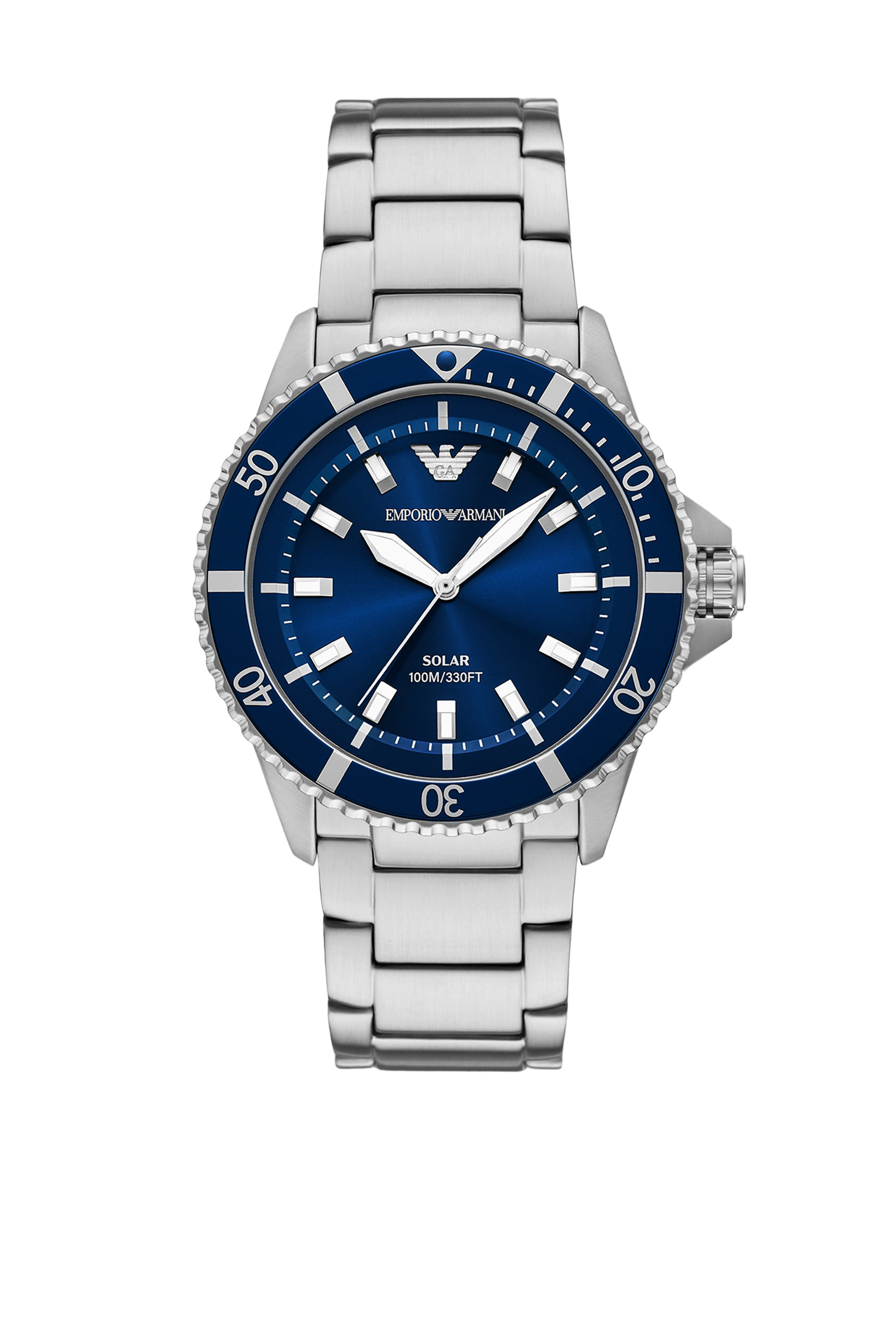  World Explorer Solar-Powered Three-Hand Stainless Steel Watch 