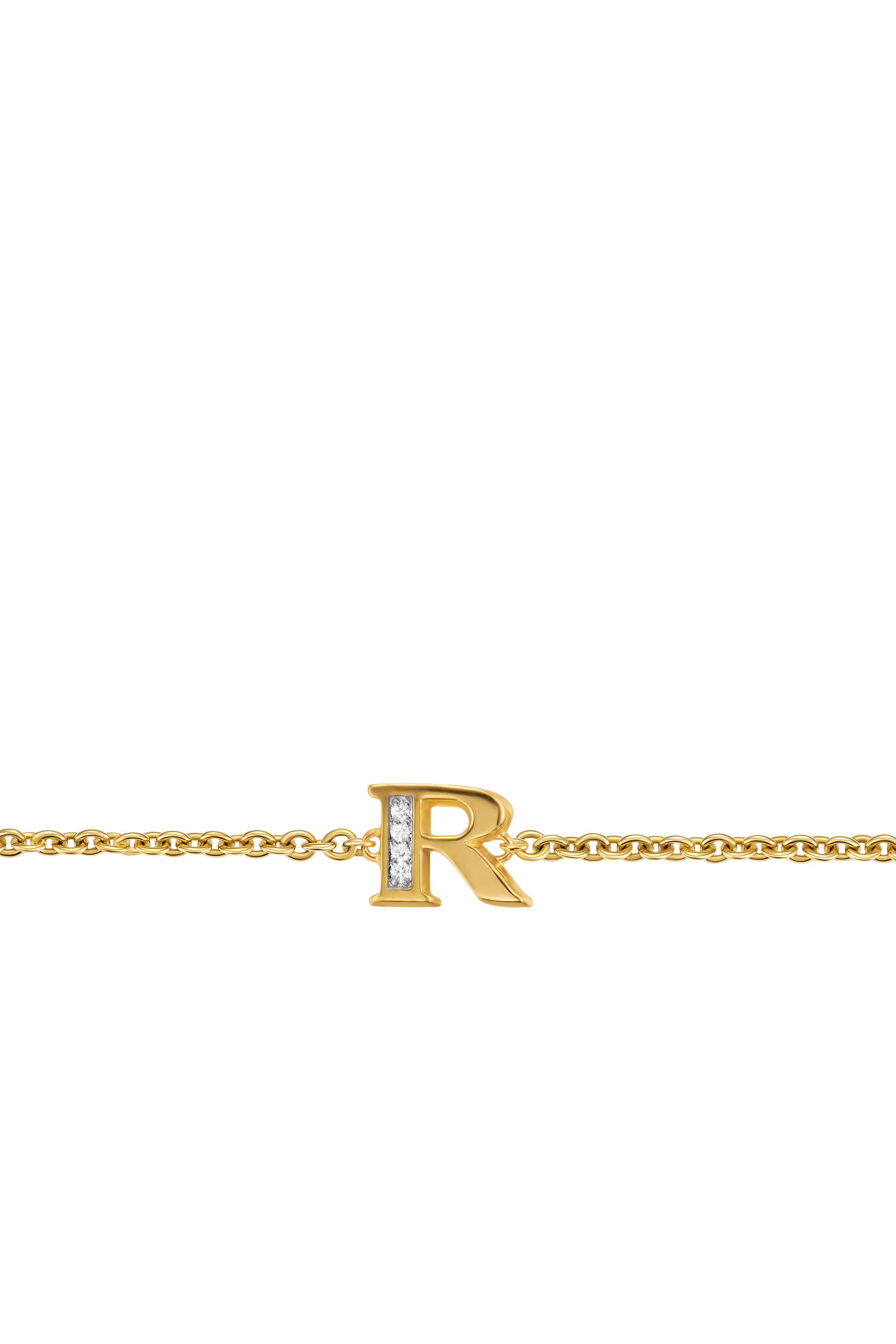 Petite Pavé R Initial Chain Bracelet, 18k Yellow Gold & Diamonds