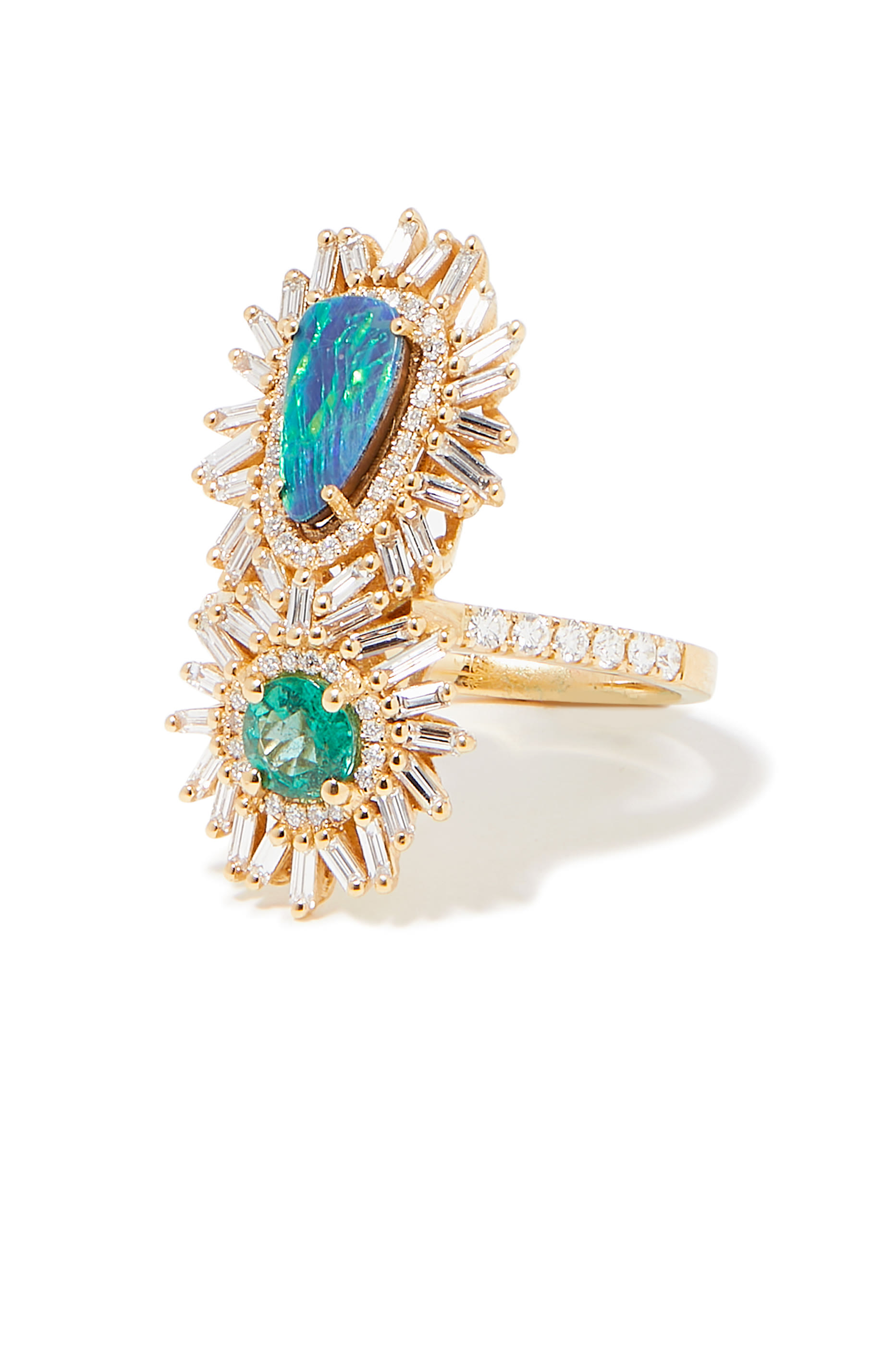 Pave Ring, 18k Yellow Gold, Emerald & Diamond