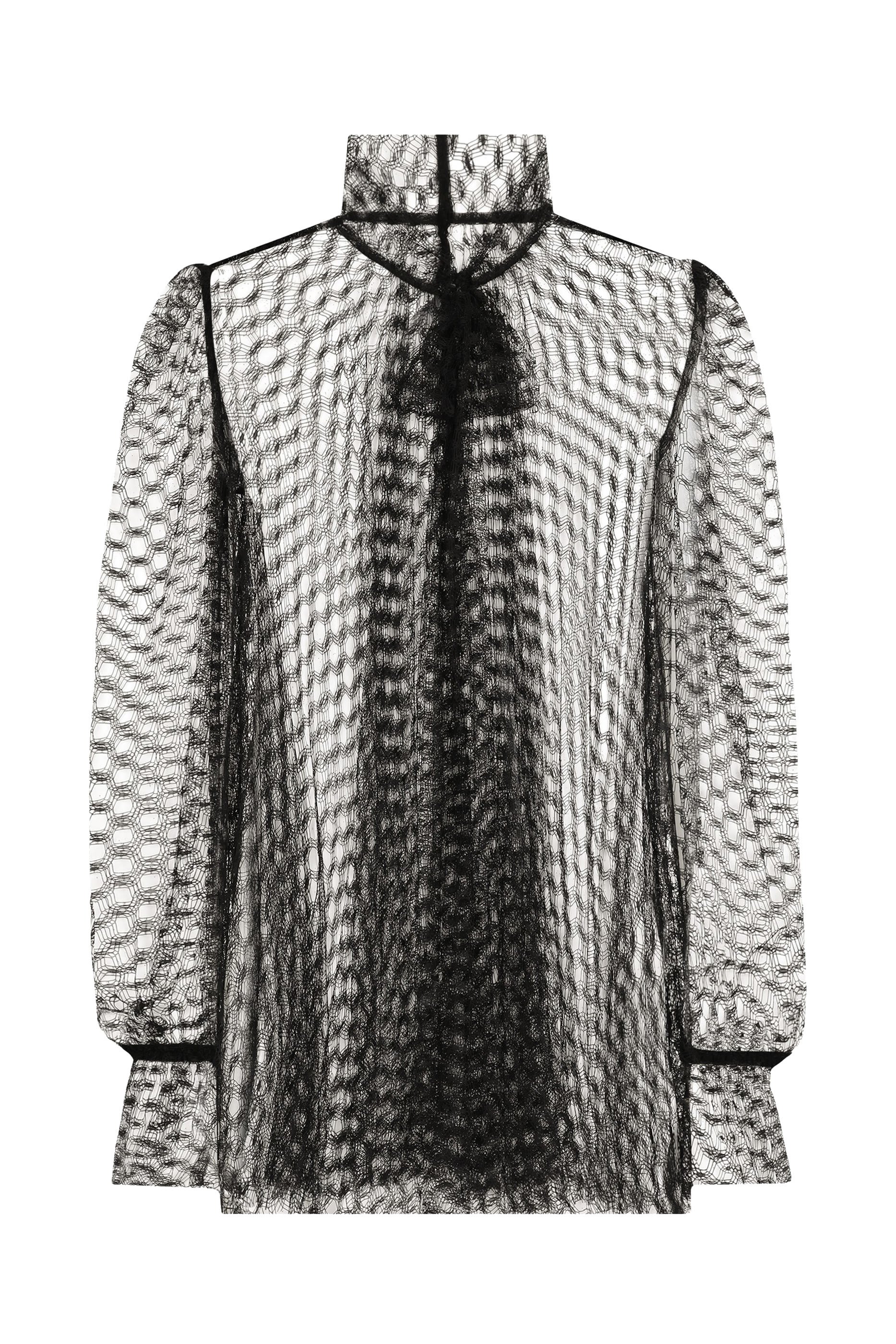 Mesh Pussy-Bow Blouse