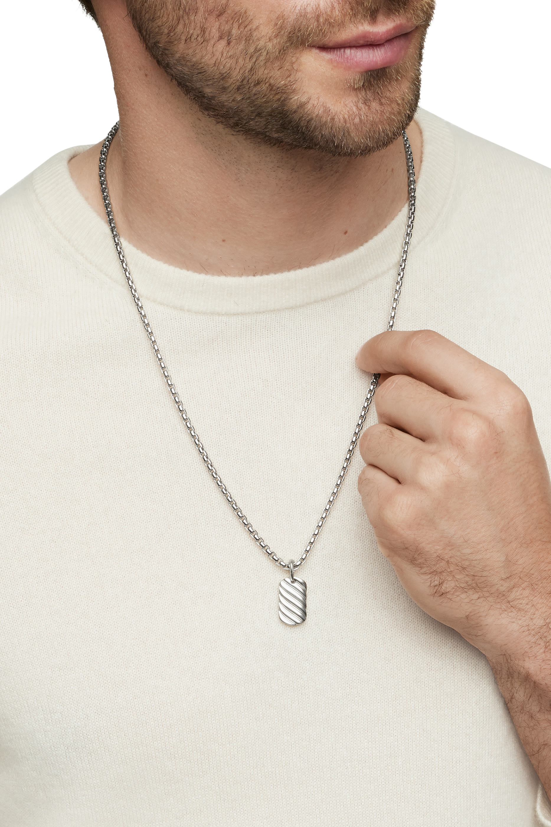 Sculpted Cable Tag, Sterling Silver