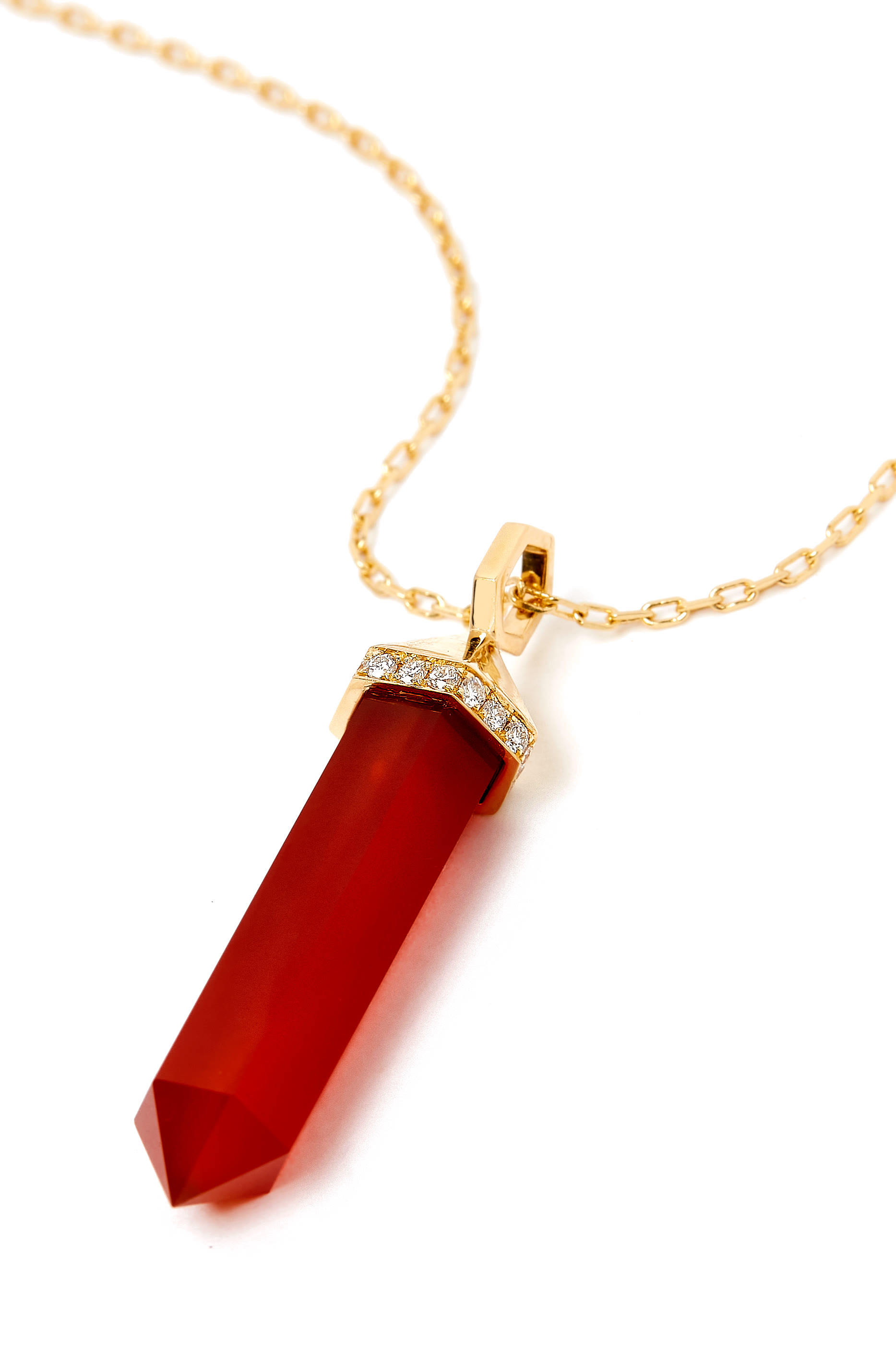 Chakra Carnelian Necklace, 18k Yellow Gold & Diamonds