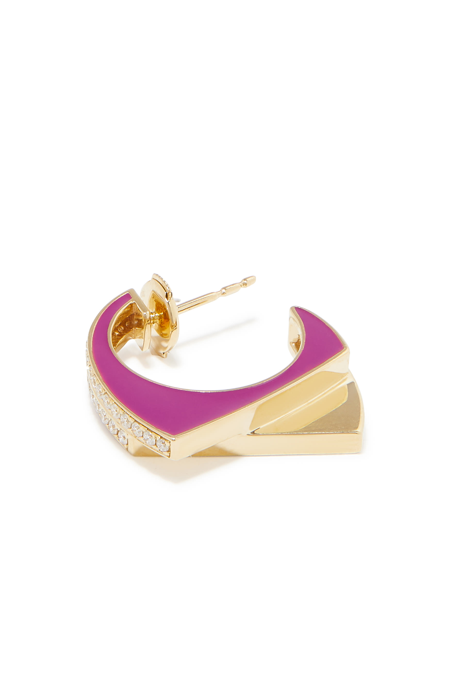Handcuff Single Hoop Earring, 9k Yellow Gold, Diamonds & Enamel