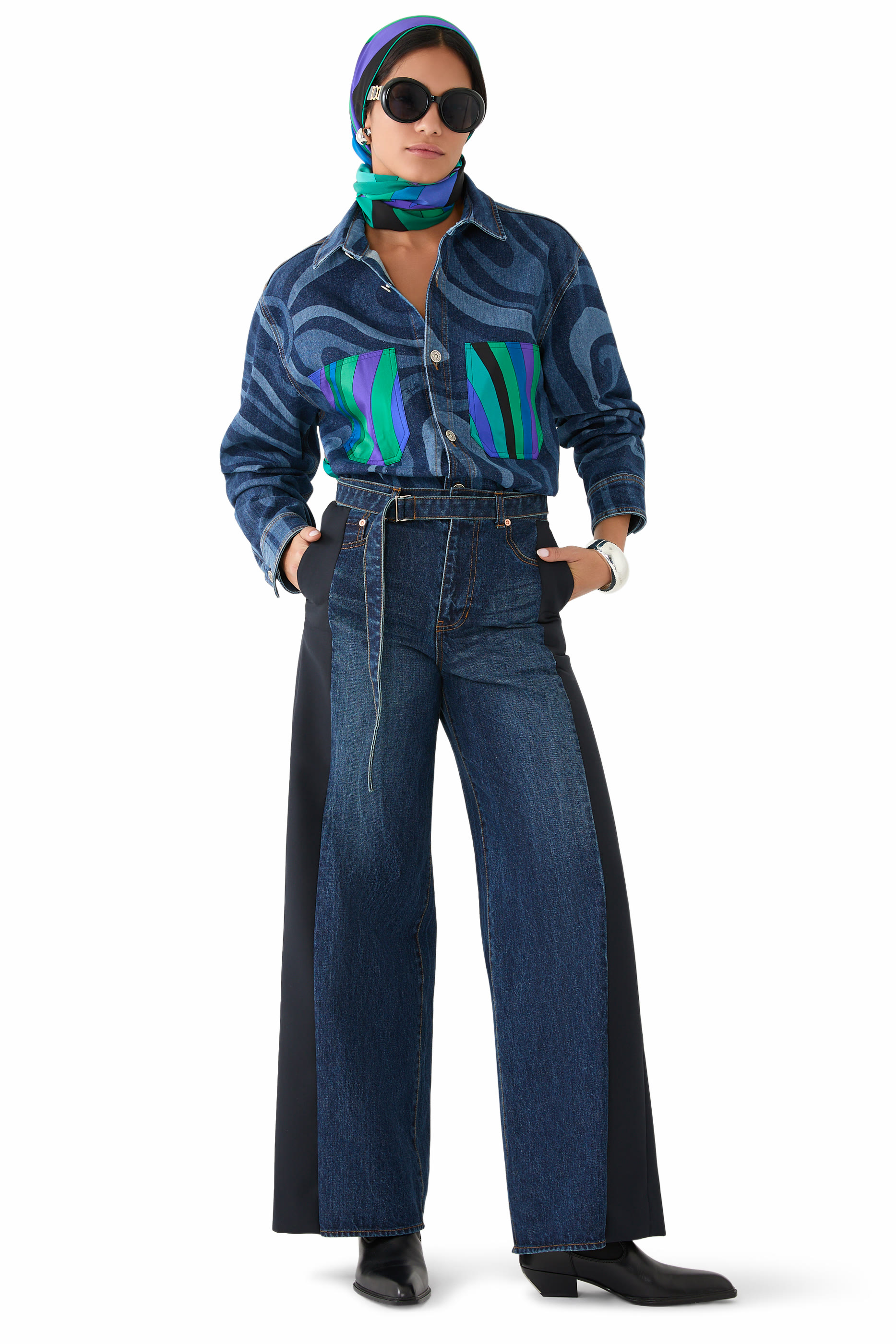 Iride Print Denim and Silk Jacket