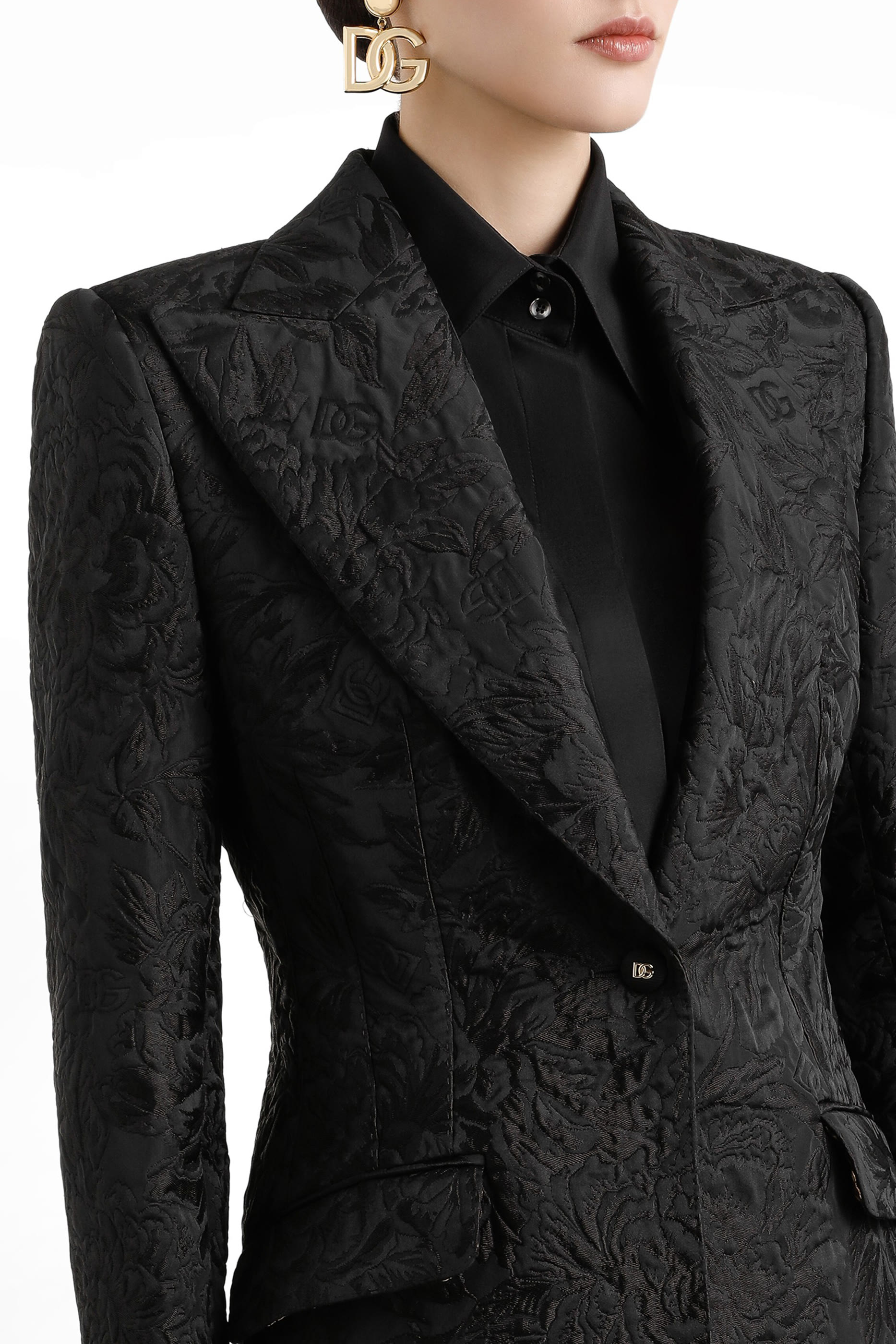 Single-Breasted Floral Quilted Jacquard Turlington Jacket