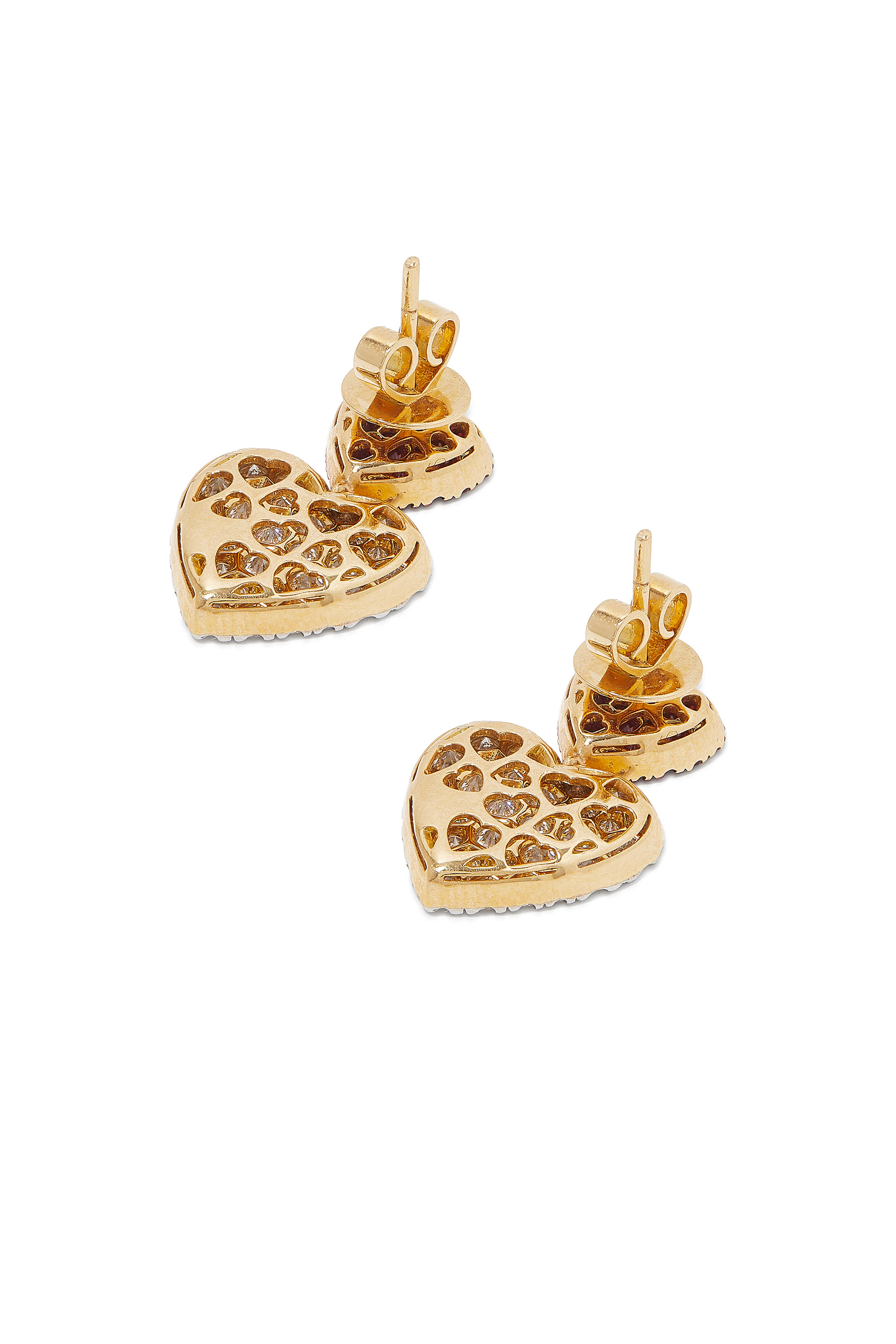 Double Heart Earrings, 18k Yellow Gold