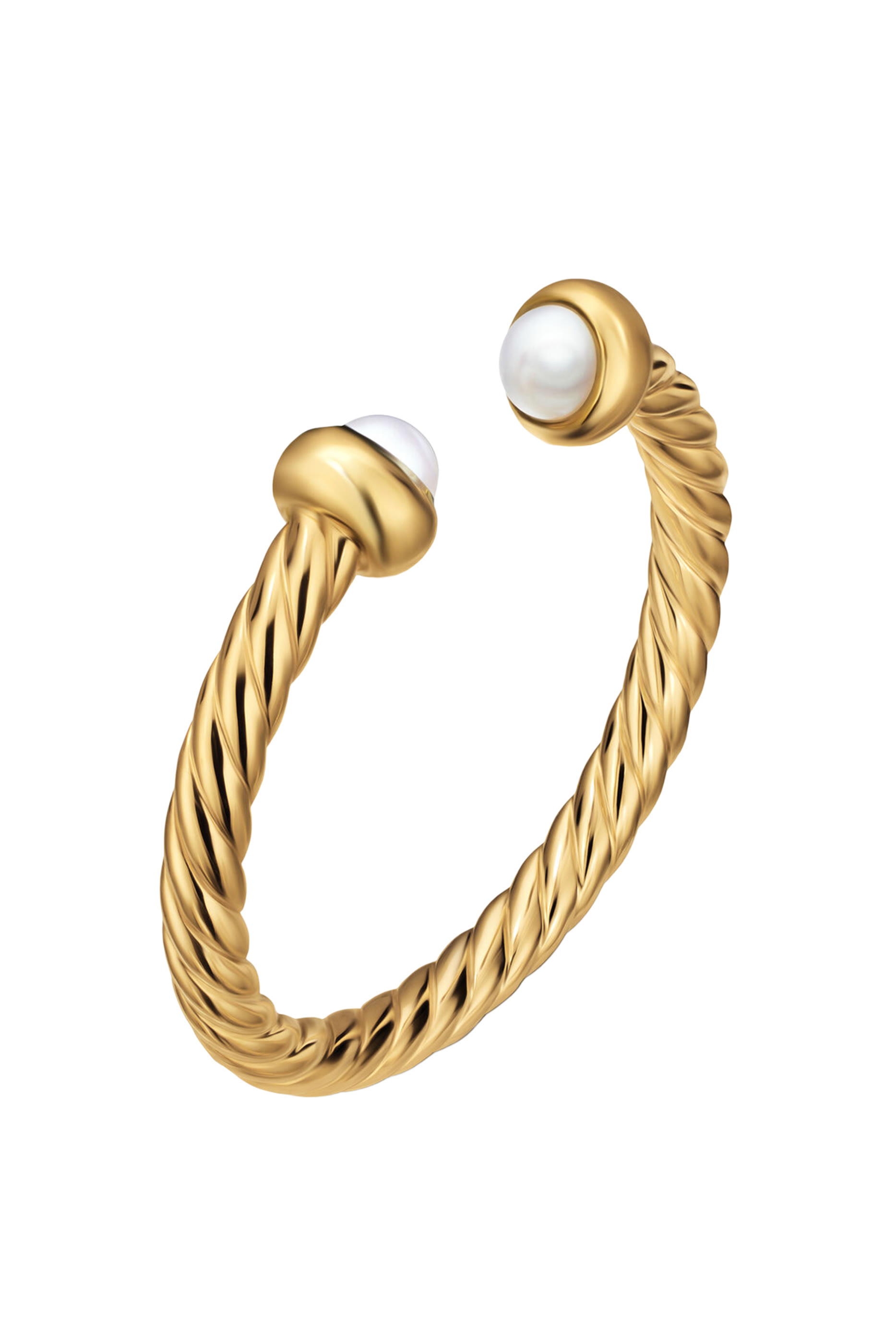 Micro Cablespira&reg; Flex Open Ring,  18K Yellow Gold & Pearls