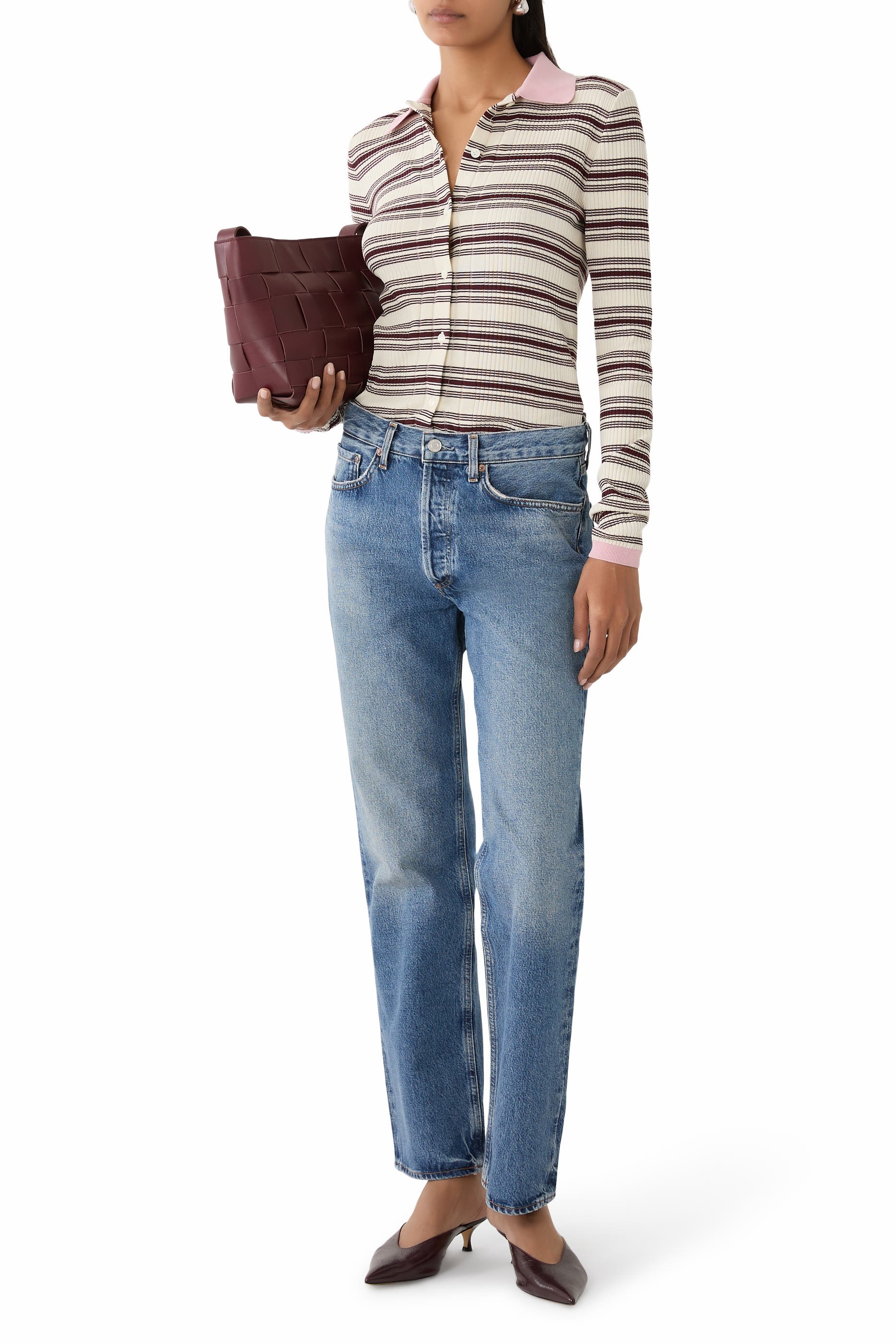 Striped Cotton Long Sleeve Polo Shirt