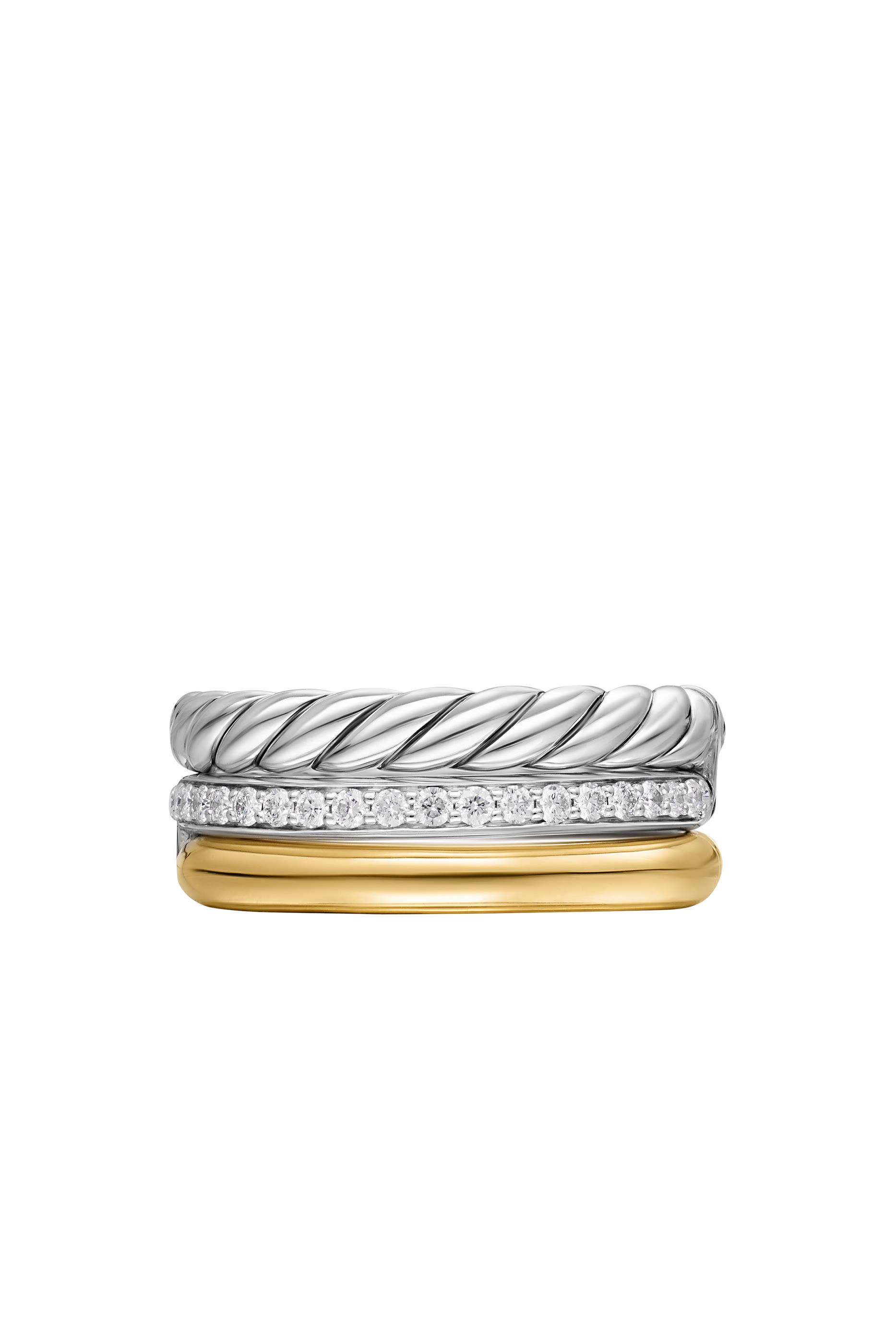 DY Mercer® Three Row Ring, Sterling Silver with 18k Yellow Gold & Diamonds