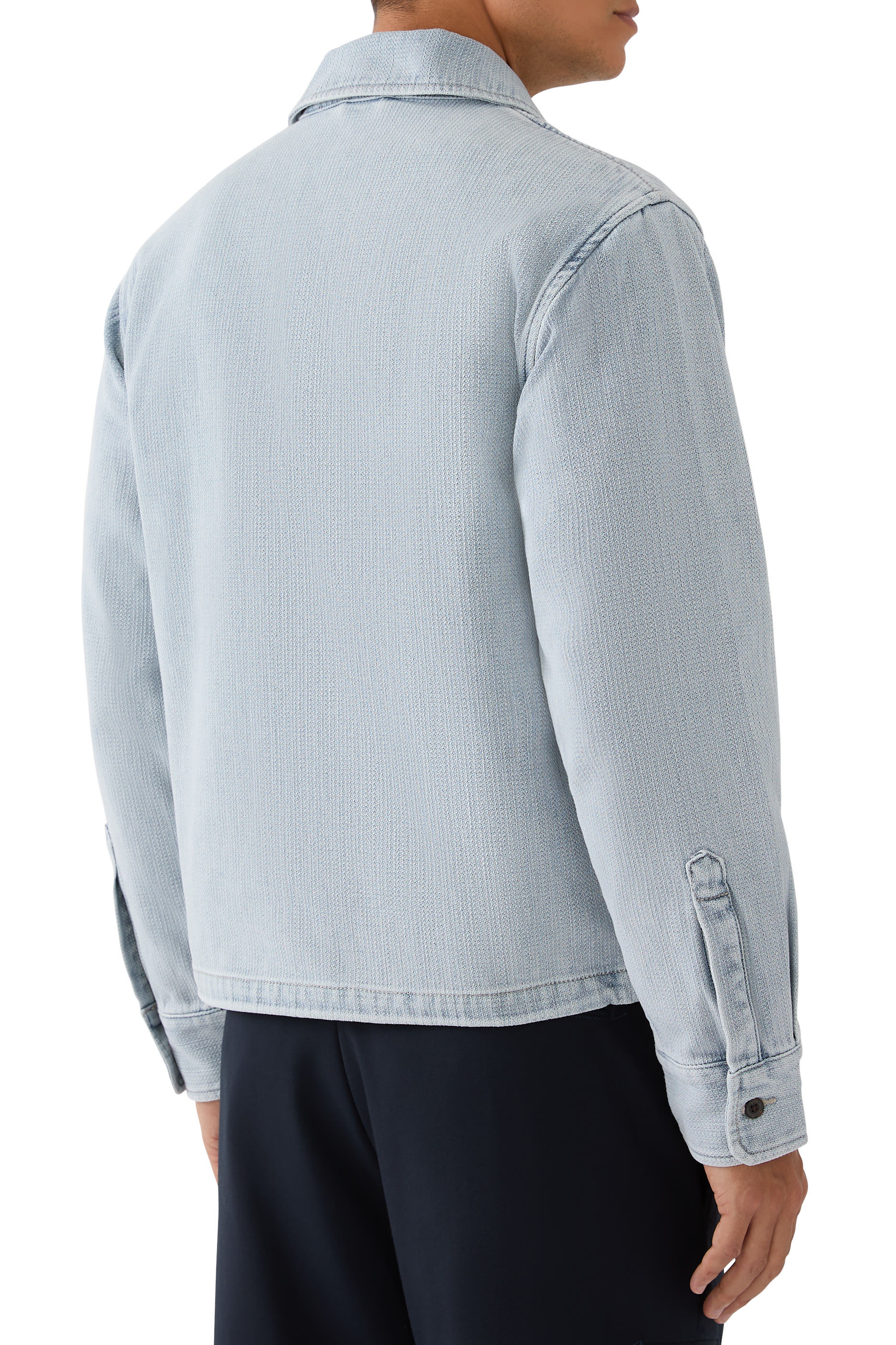 Multi-Pocket Denim-Effect Dobby Fabric Blouson