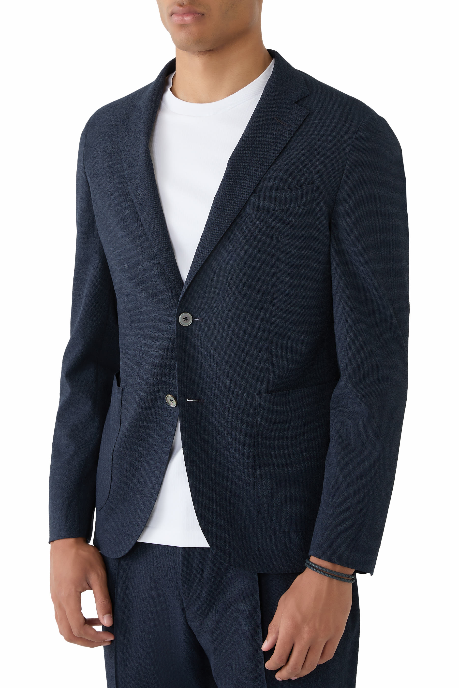Slim-Fit Blazer in Wool-Blend Seersucker
