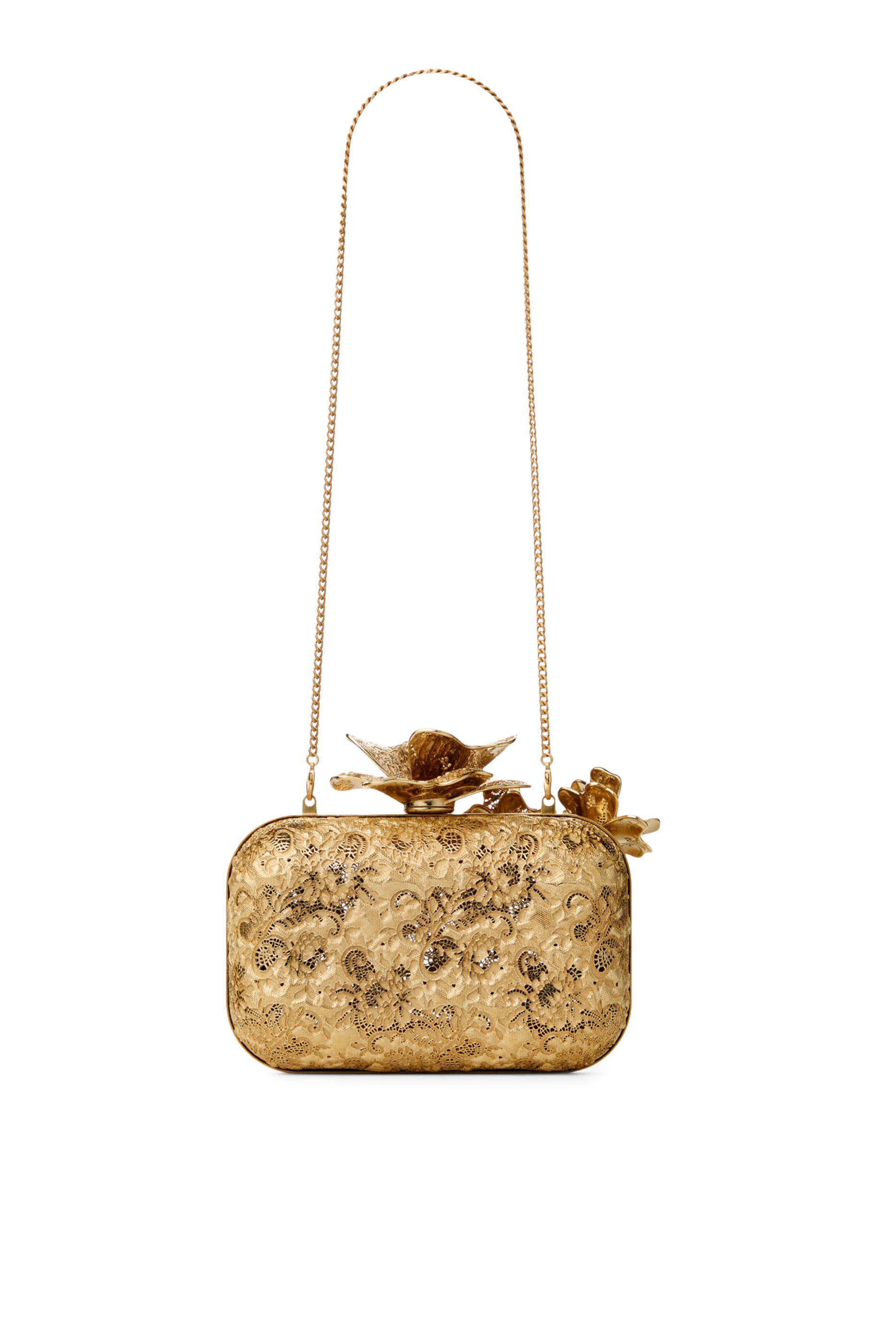 Metal Lace Clutch Bag with Corsage Clasp