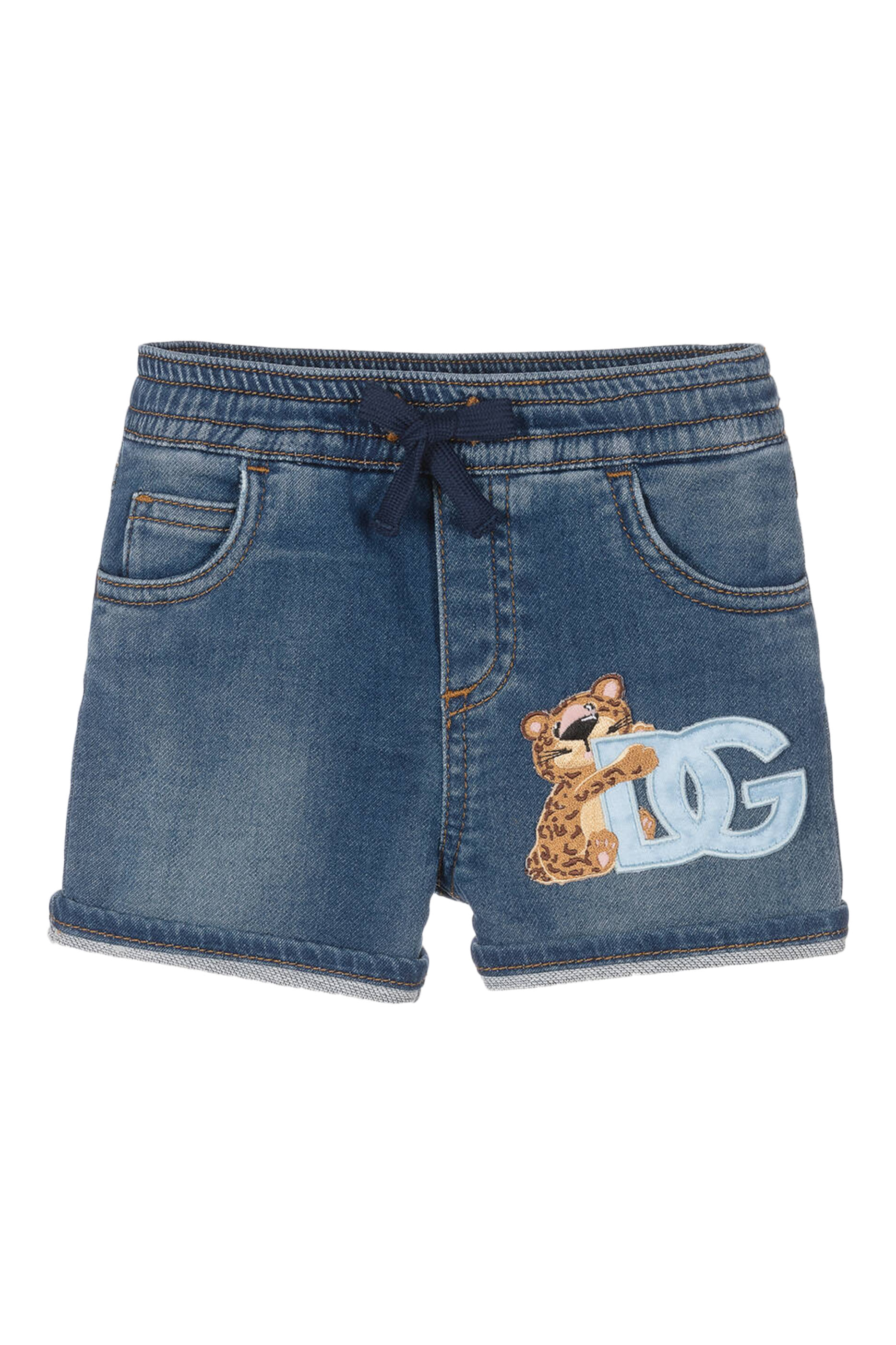 Leopard Logo Denim Shorts