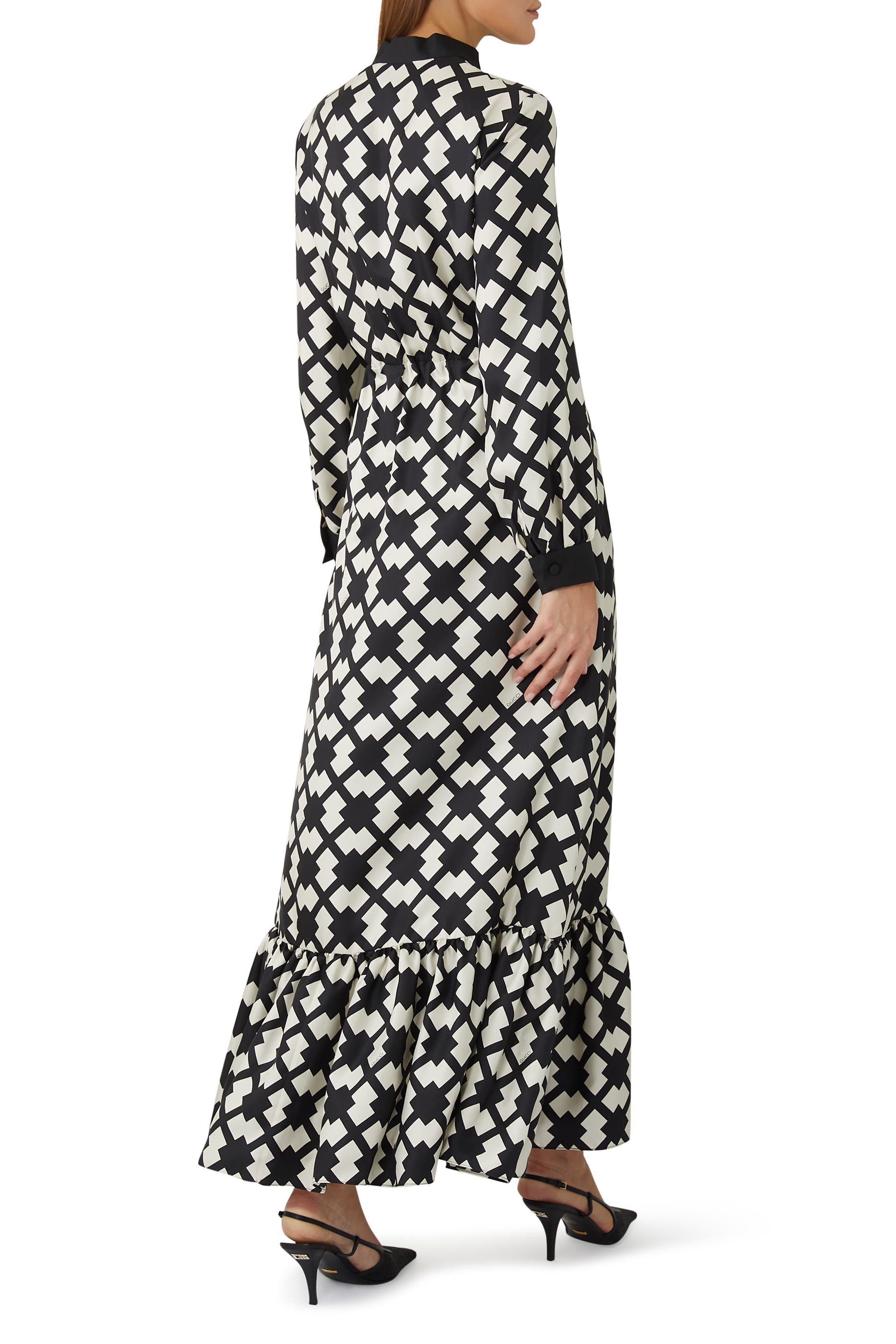 Rhombus Tile Print Silk Dress