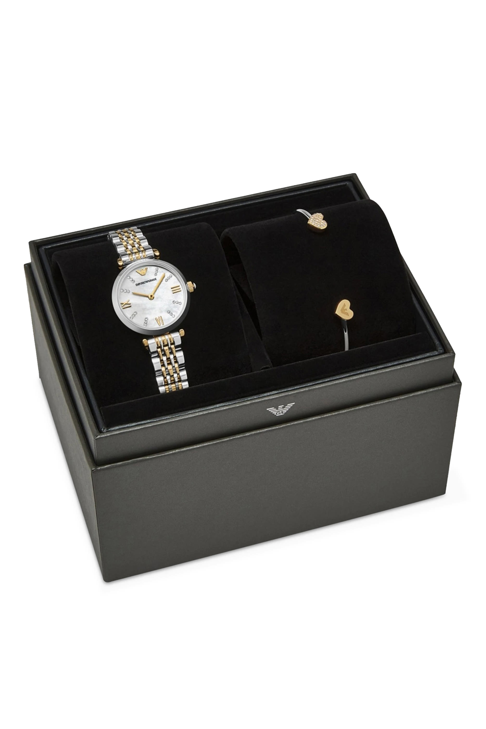 Two-Hand Two-Tone Stainless Steel Watch and Bracelet Set