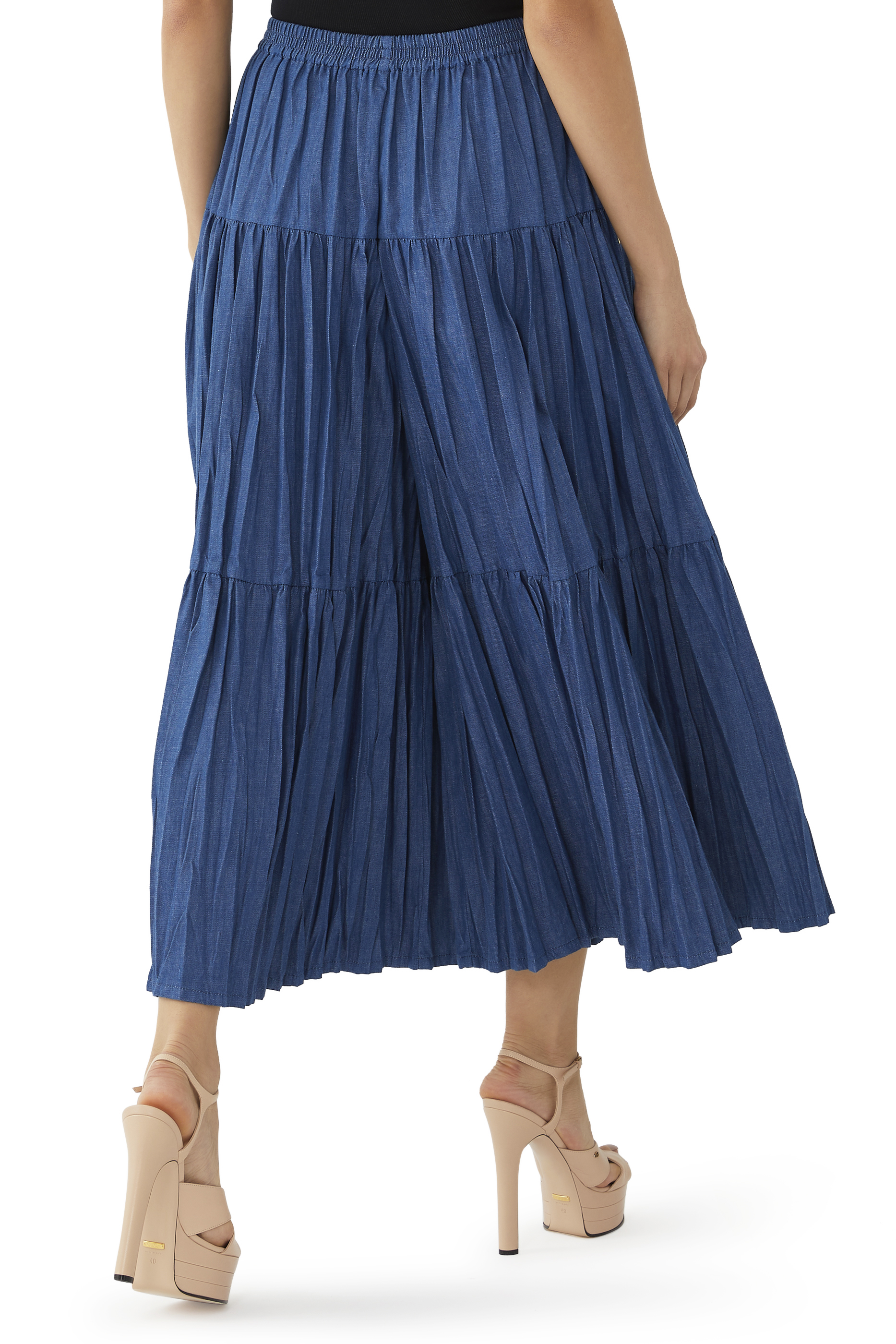 Pleated Denim Culottes
