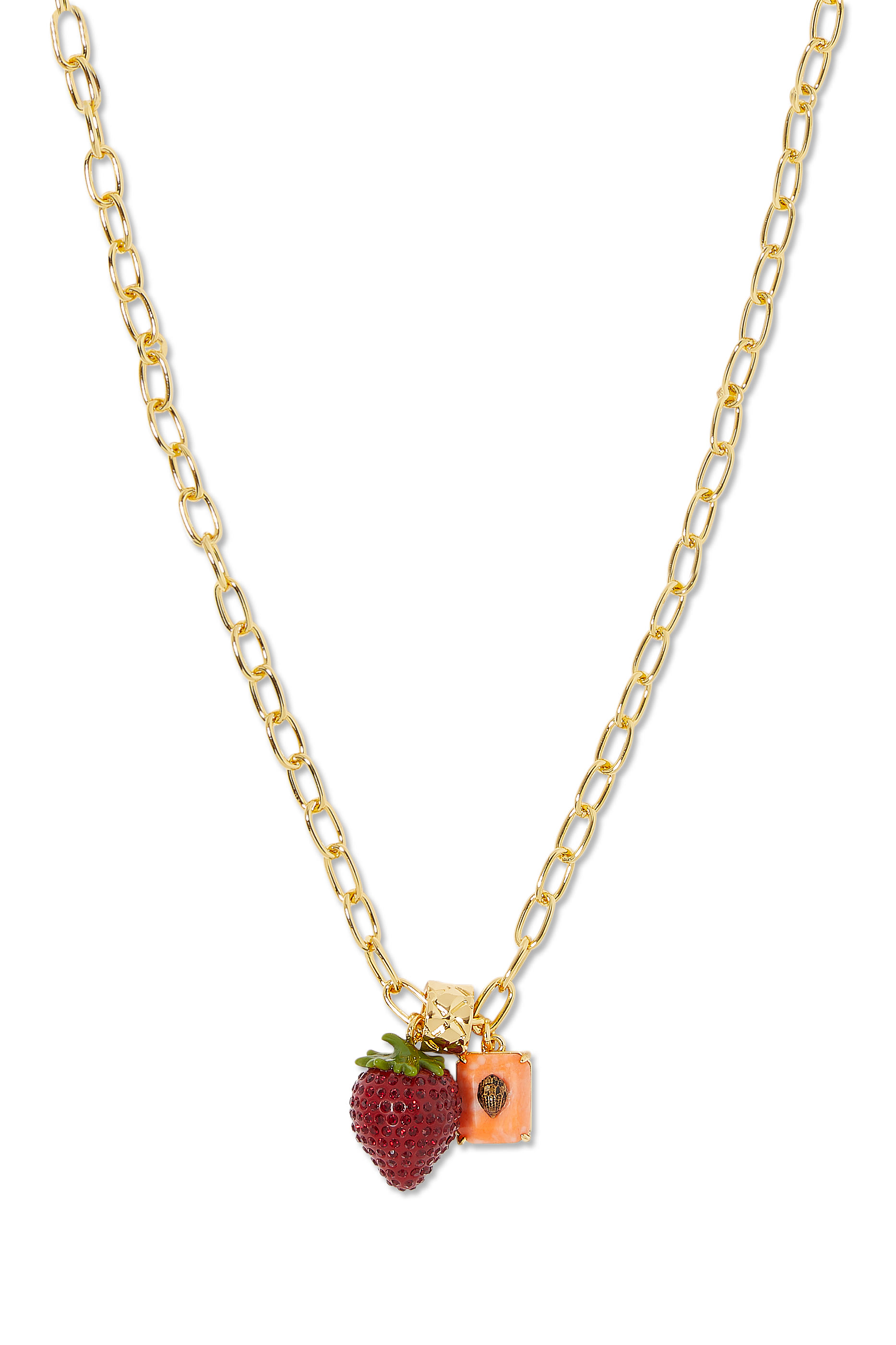 Pav&eacute; Strawberry Pendant Necklace, Brass