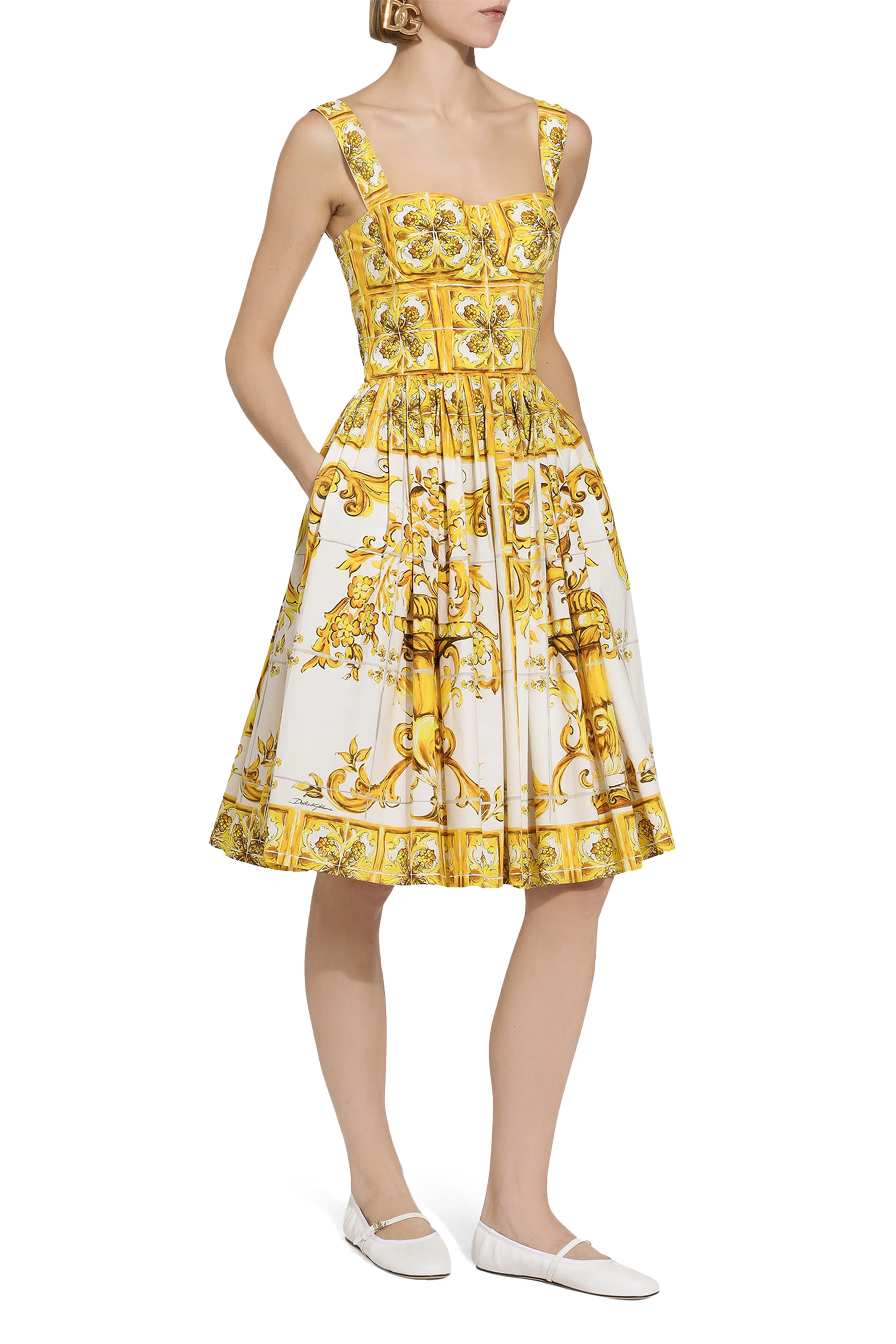 Majolica Print Midi Corset Dress