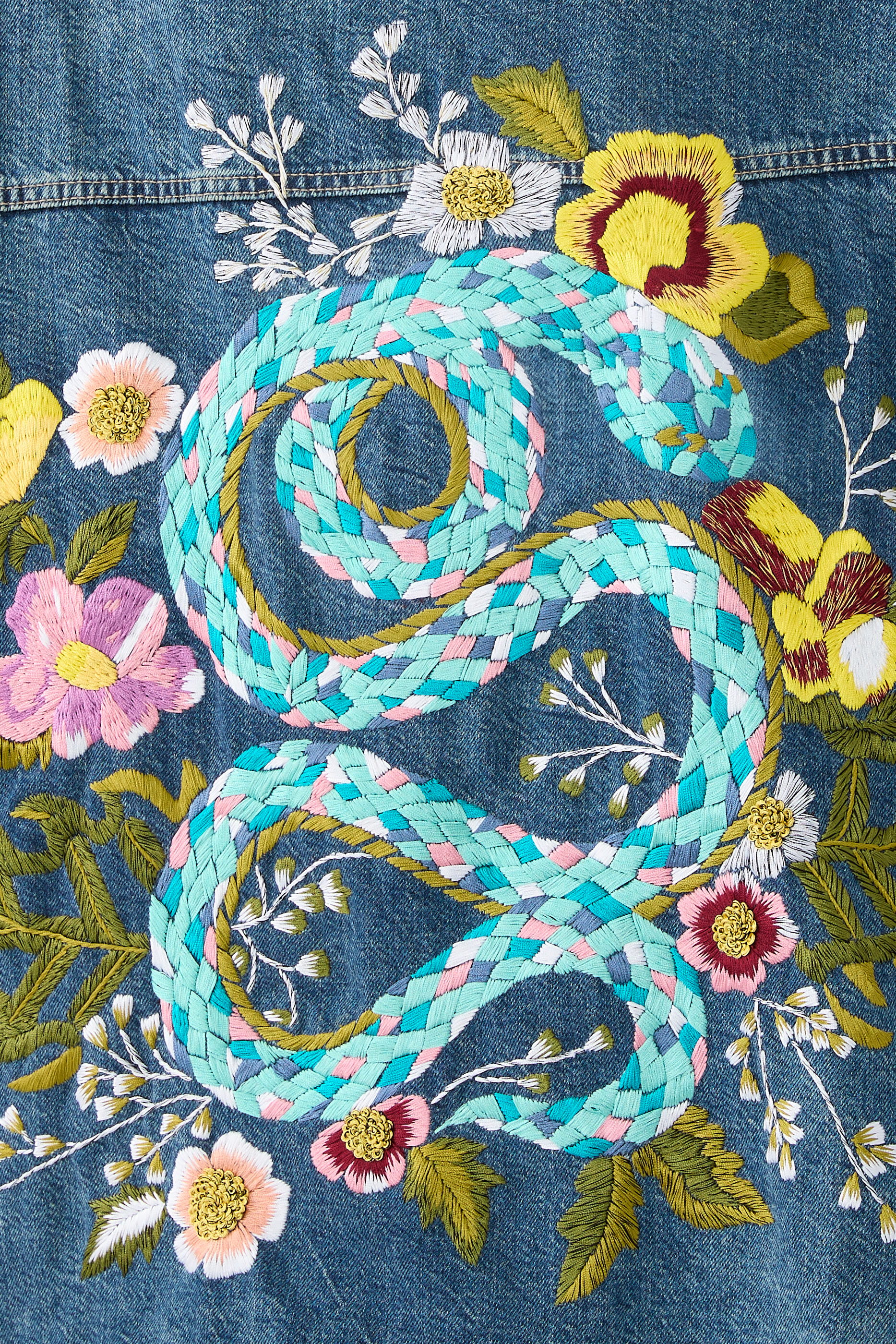 Snake Hand Embroidered Oversized Denim Jacket