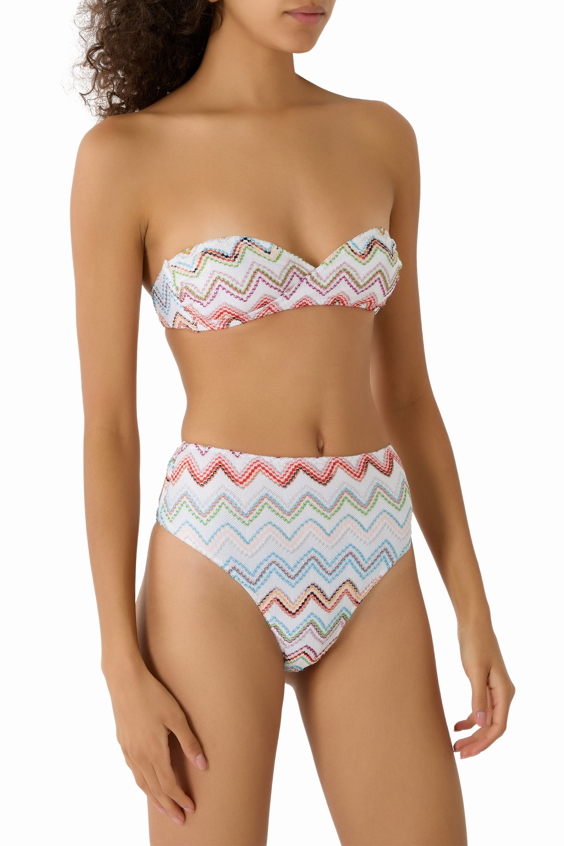 Bikini with High-Waisted Bottoms and Zig Zag Lamé 3D 