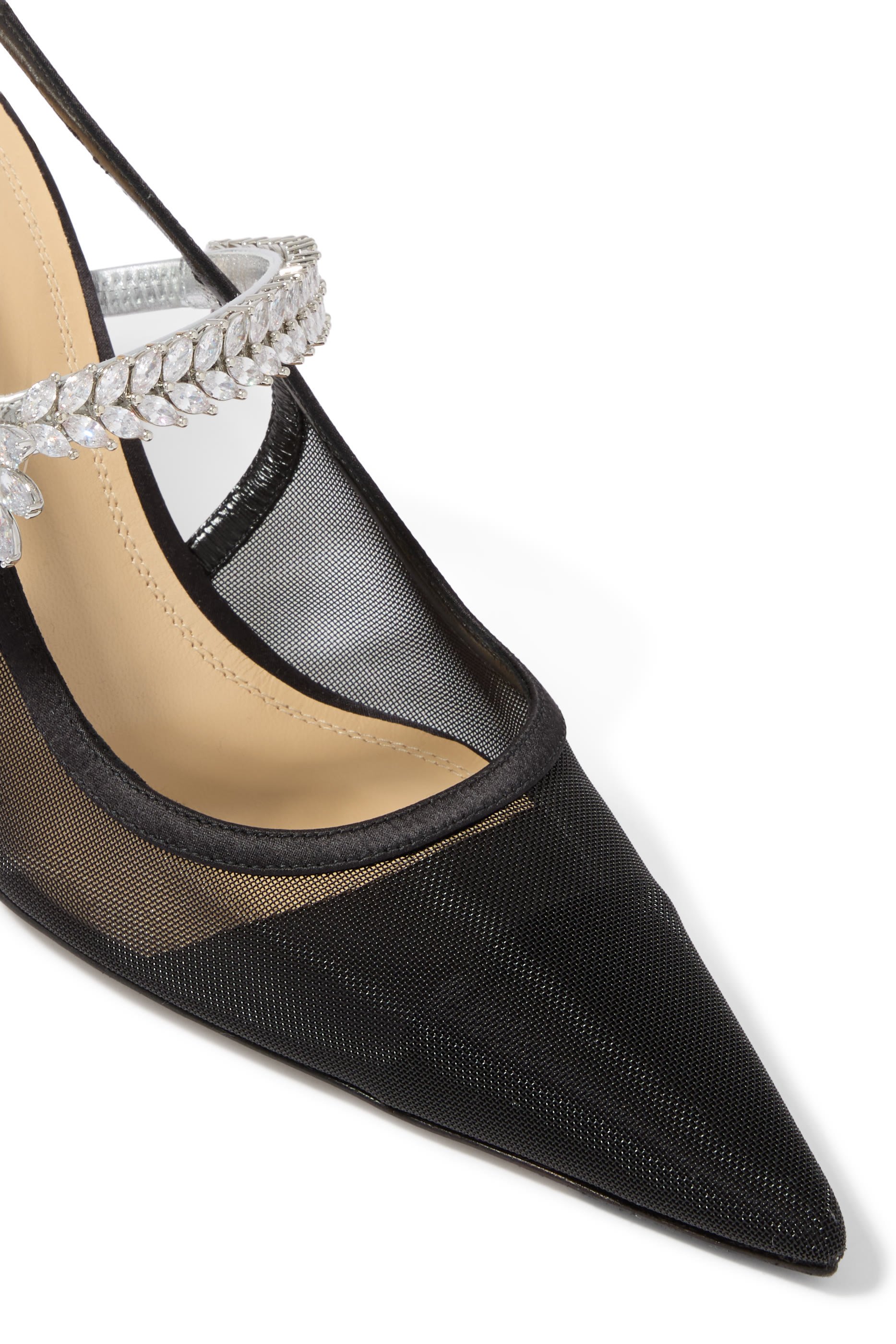 Lotus 85 Flower Black Mesh Slingbacks