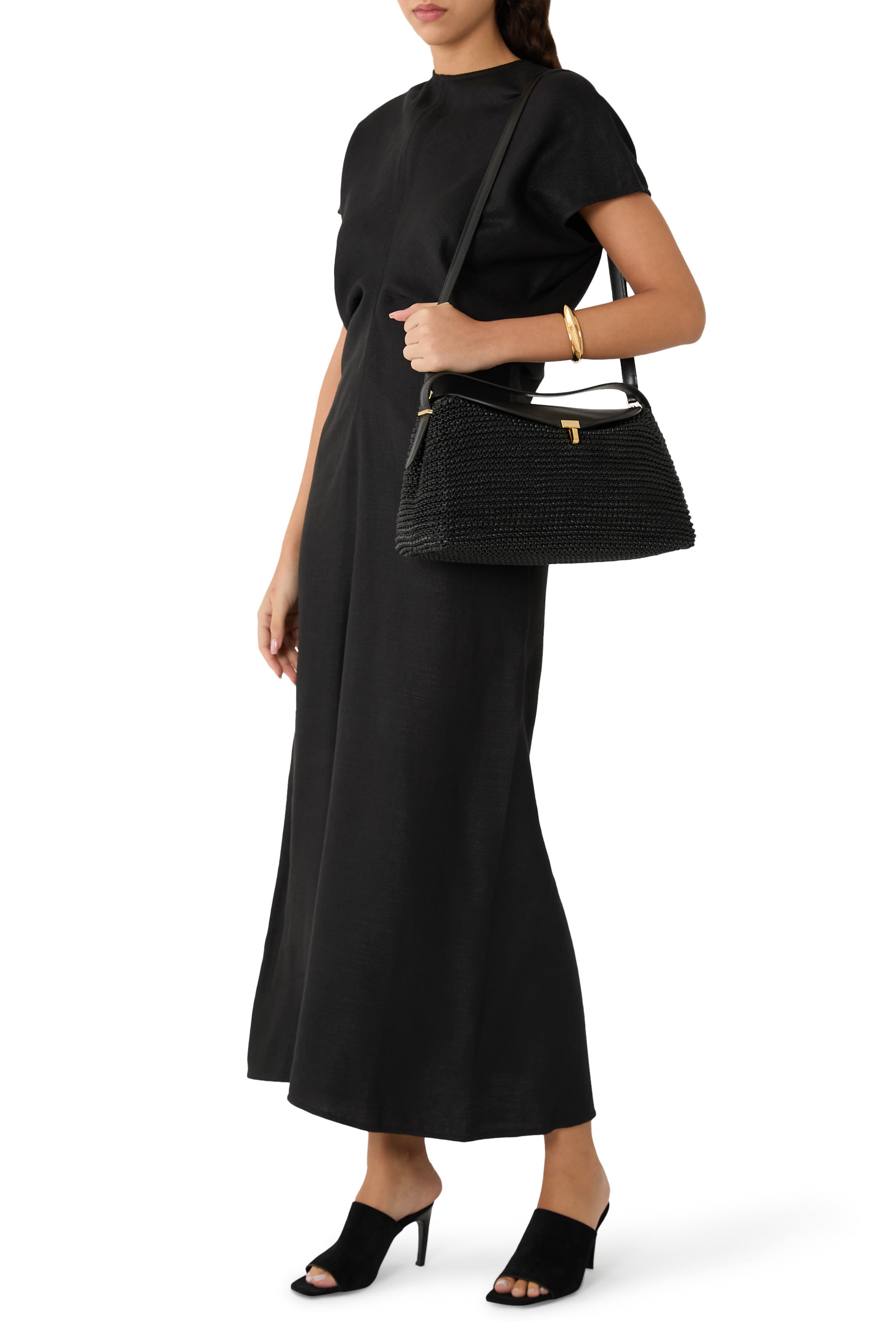  T-Lock Woven-Leather Top Handle Bag 