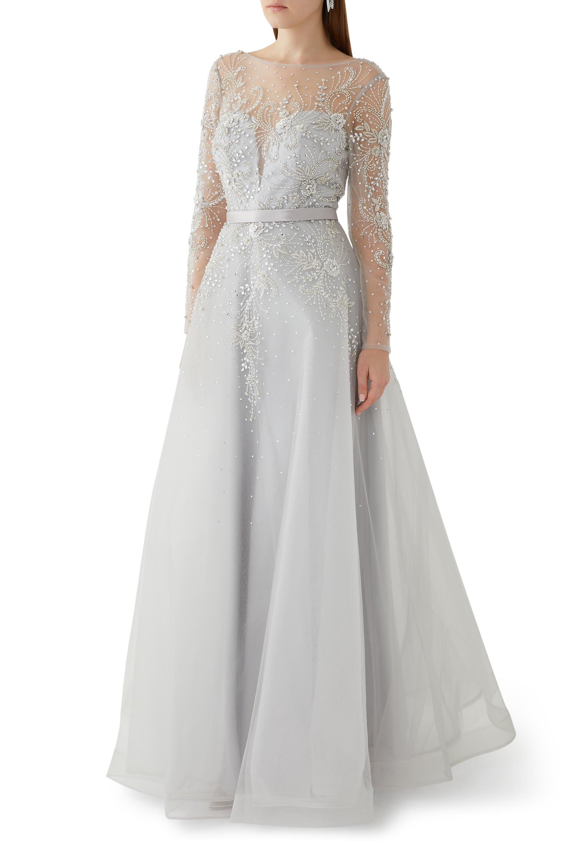 Long Sleeves Tulle Gown