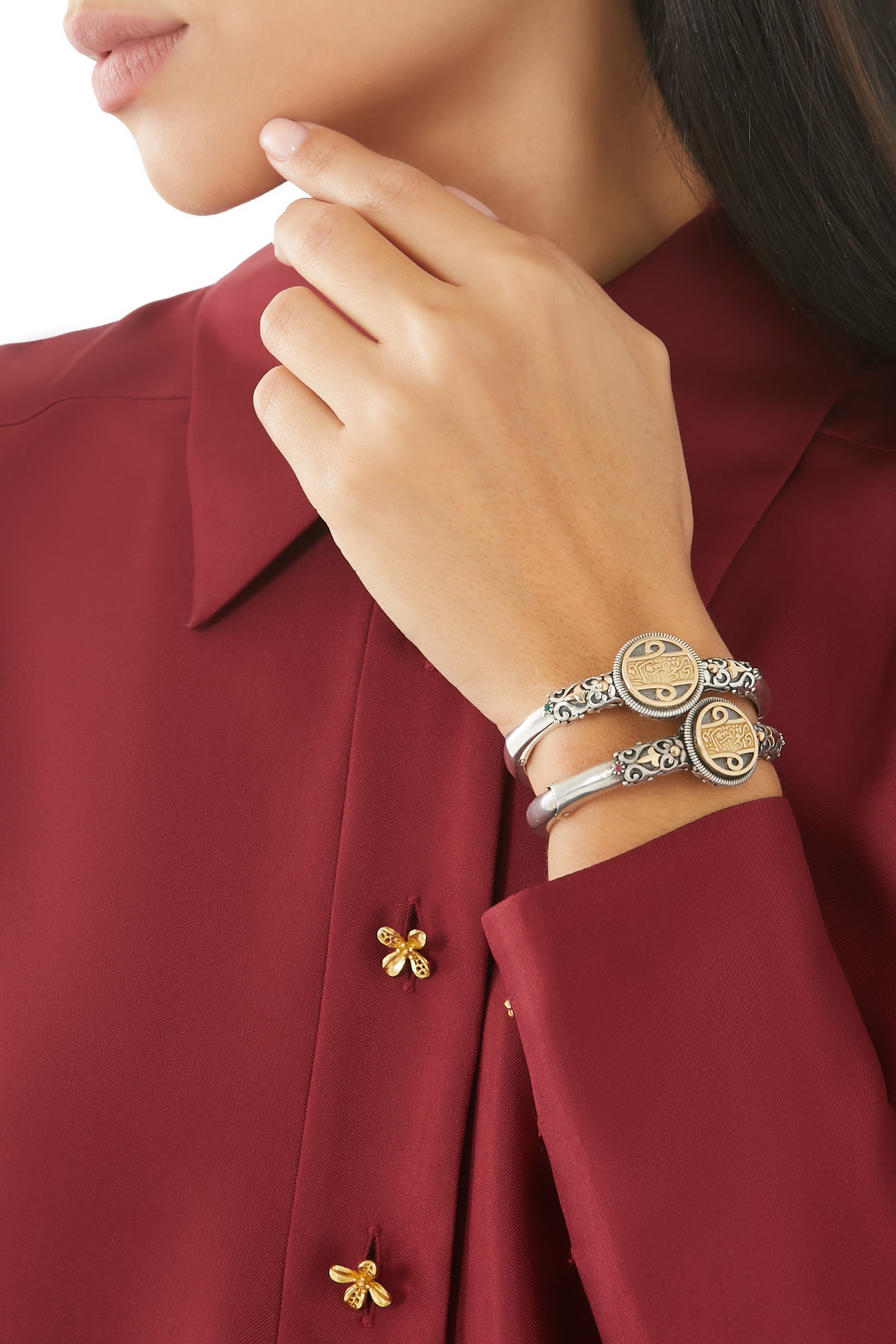 Sabah Fakhri Bracelet, 18k Gold & Sterling Silver with Green Onyx