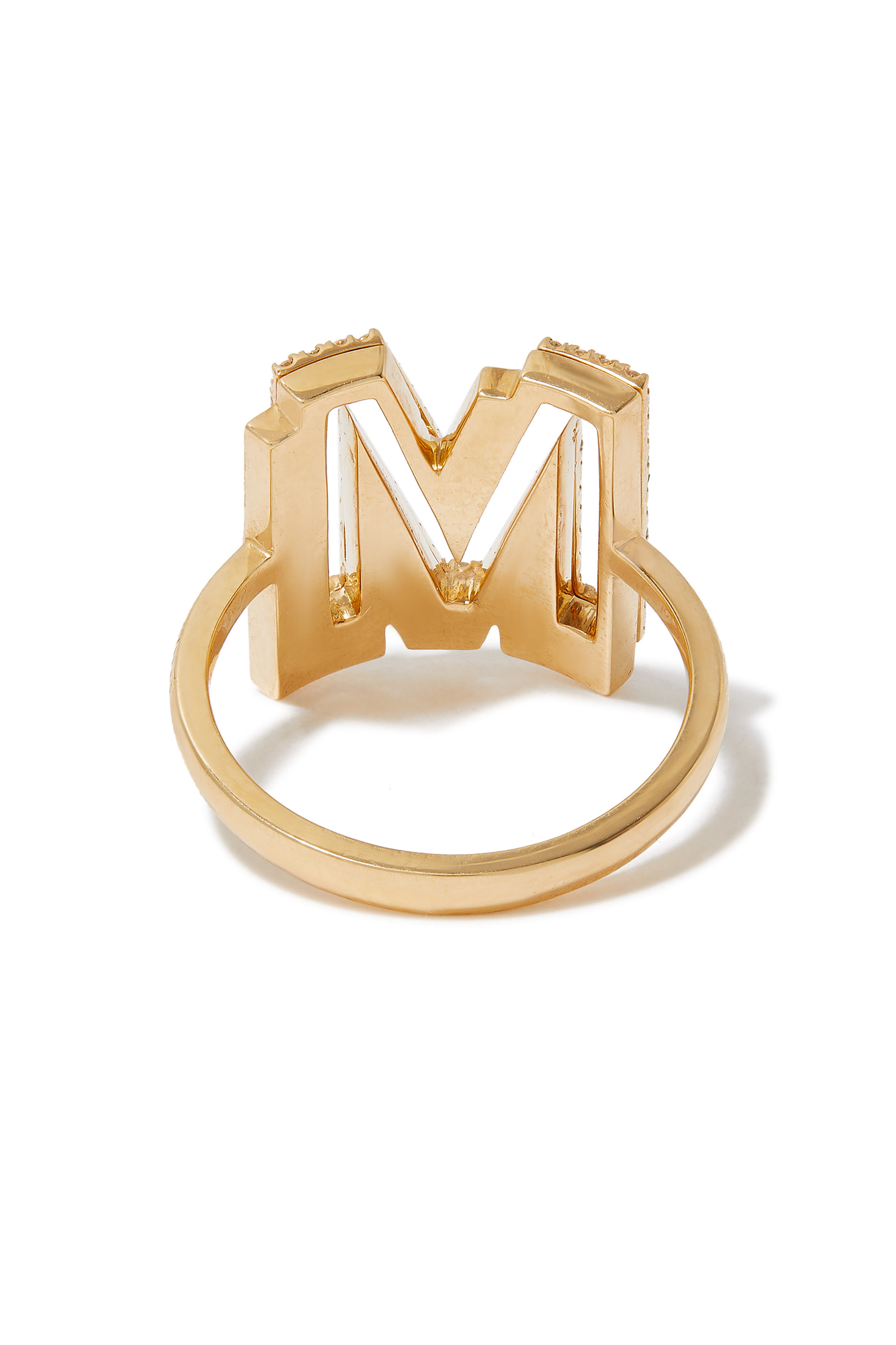 M Silhouette Ring, 18k Yellow Gold with Diamonds