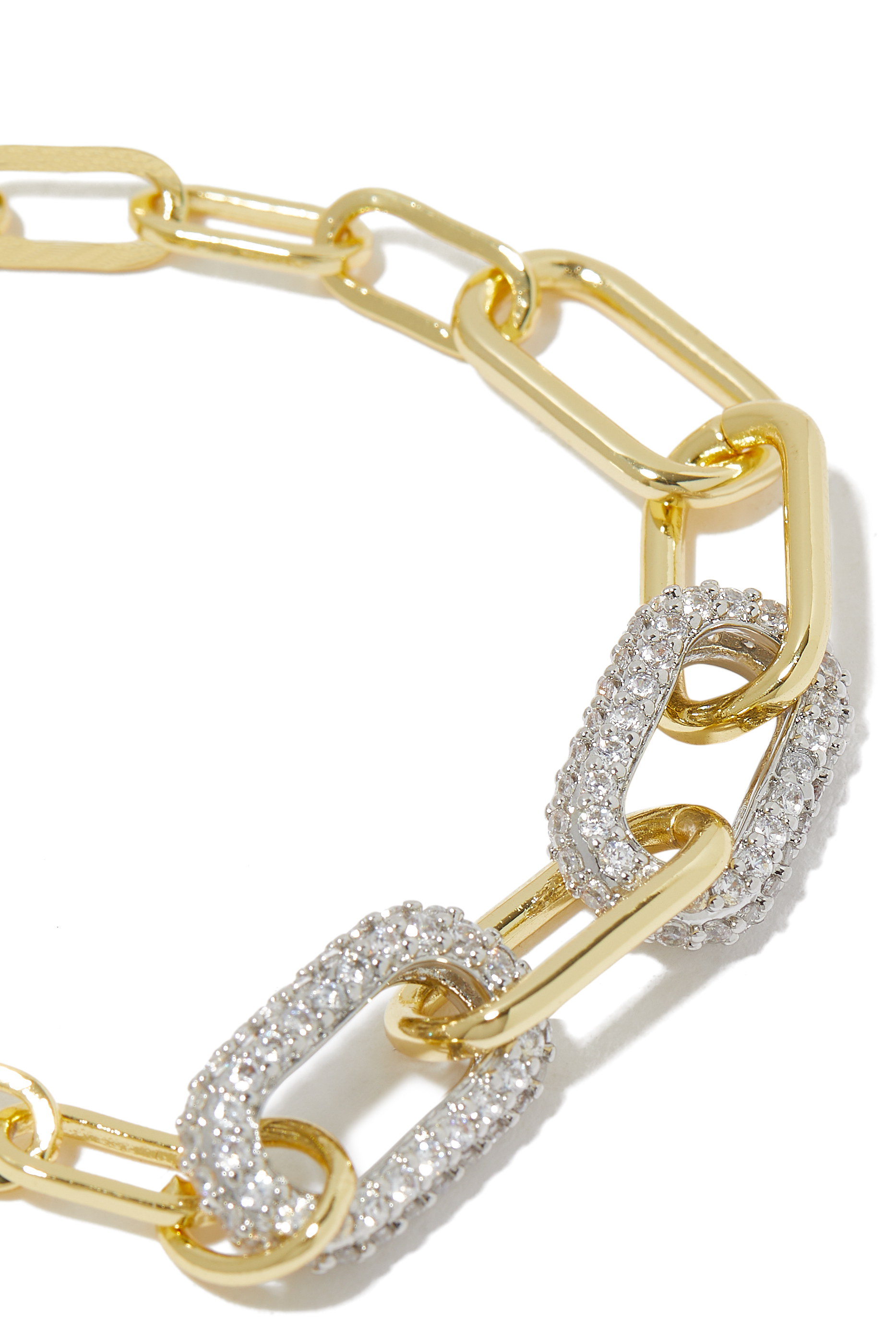 Pav&eacute; Link Bracelet, 18k Gold & Rhodium Plated Brass